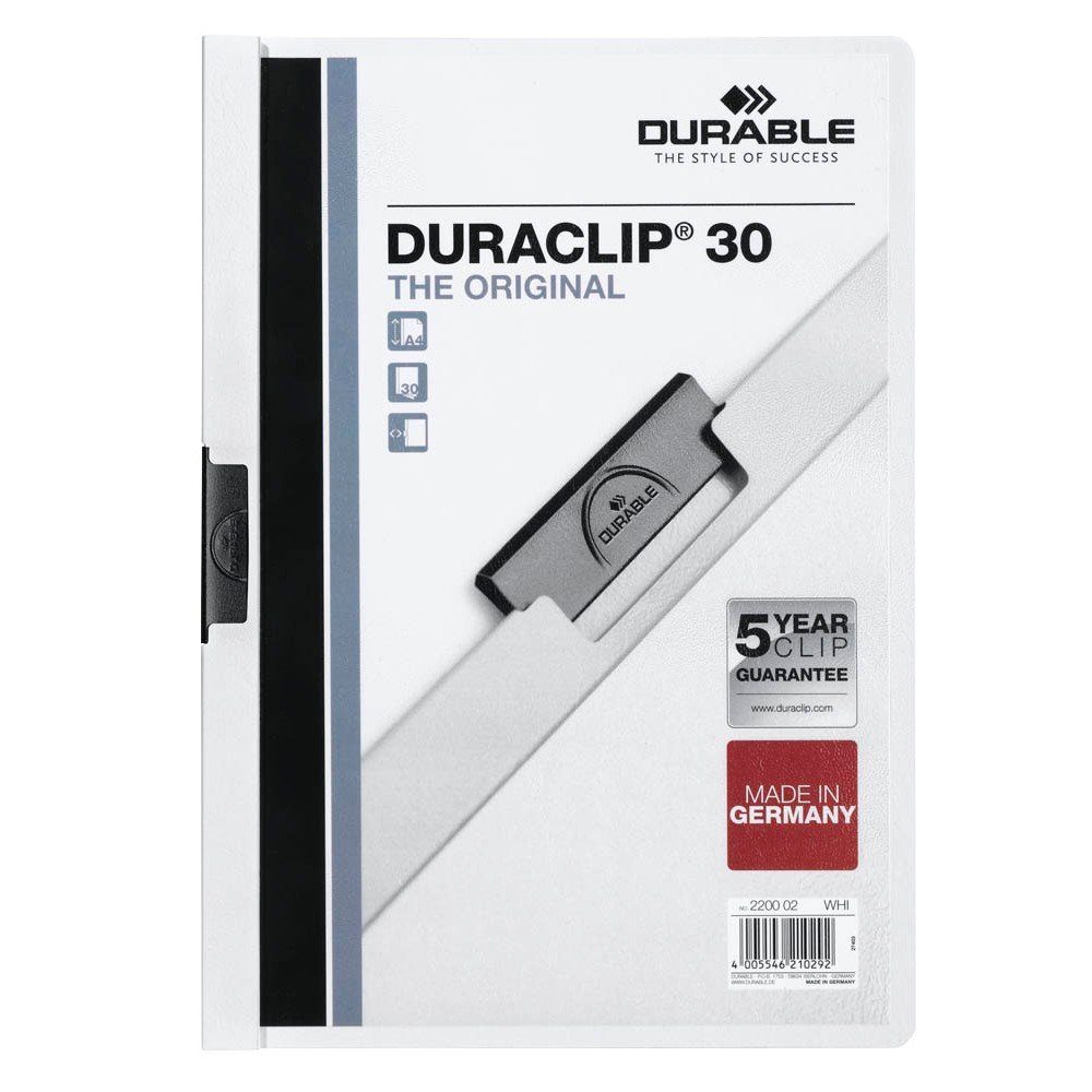 DURABLE Hefter 25 Klemmmappen Businessmappe DURACLIP® 30 - weiß