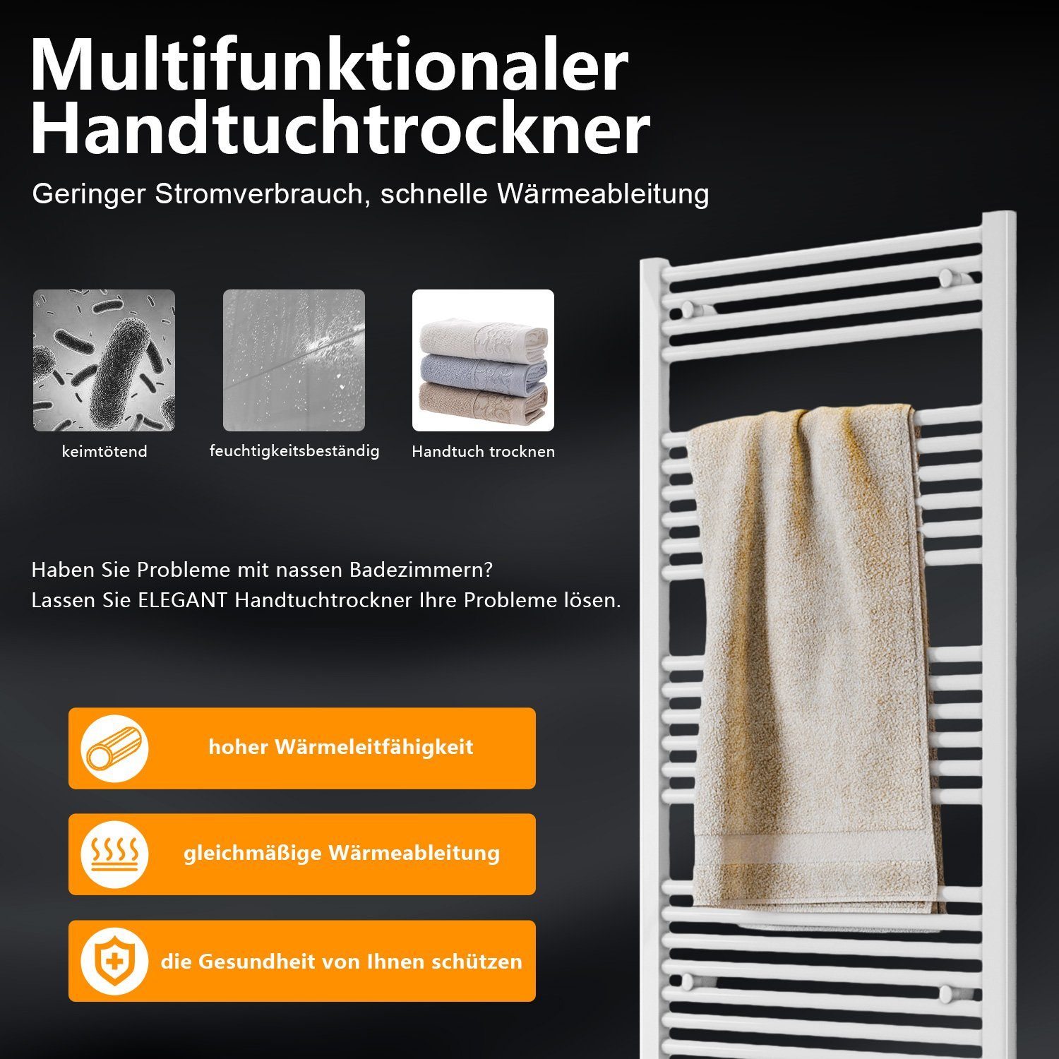 SONNI Badheizkörper Handtuchtrockner Handtuchwärmer Mittelanschluss, Weiß, günstig online kaufen