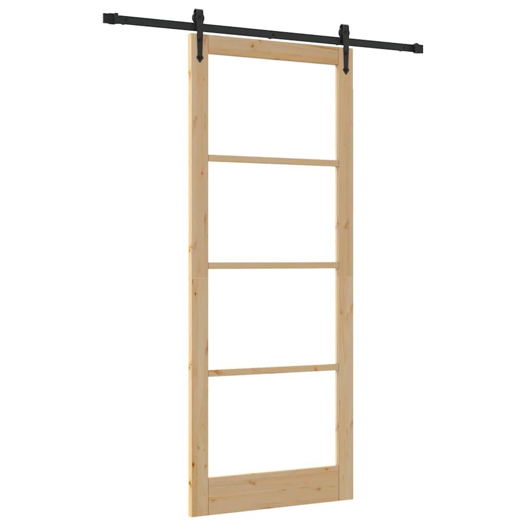 vidaXL Haustür Schiebetür Natur 93 x 232 cm Massivholz Kiefer und Glas (1-St)