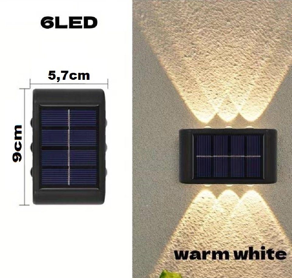 DENU-Home LED Außen-Wandleuchte 6 Wandlampen fest LED integriert Zaunleuchte Wasserdicht, Solarlicht Warmweiß Solarlampe LED