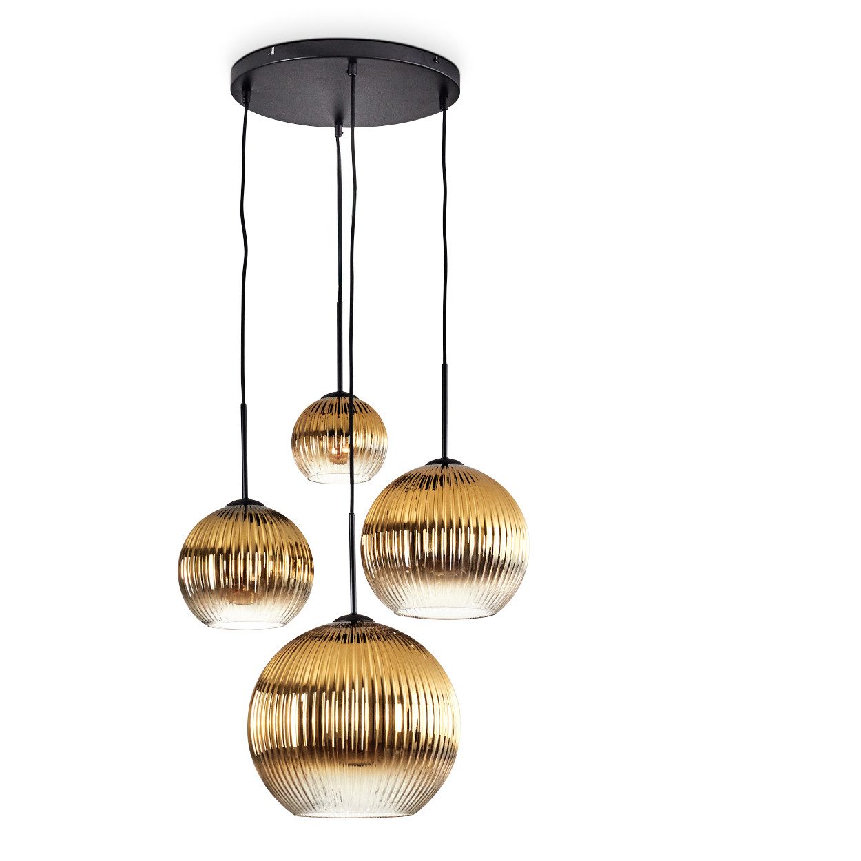 hofstein Hängeleuchte Hängelampe aus Metall/Riffelglas in Schwarz/Goldfarbe günstig online kaufen