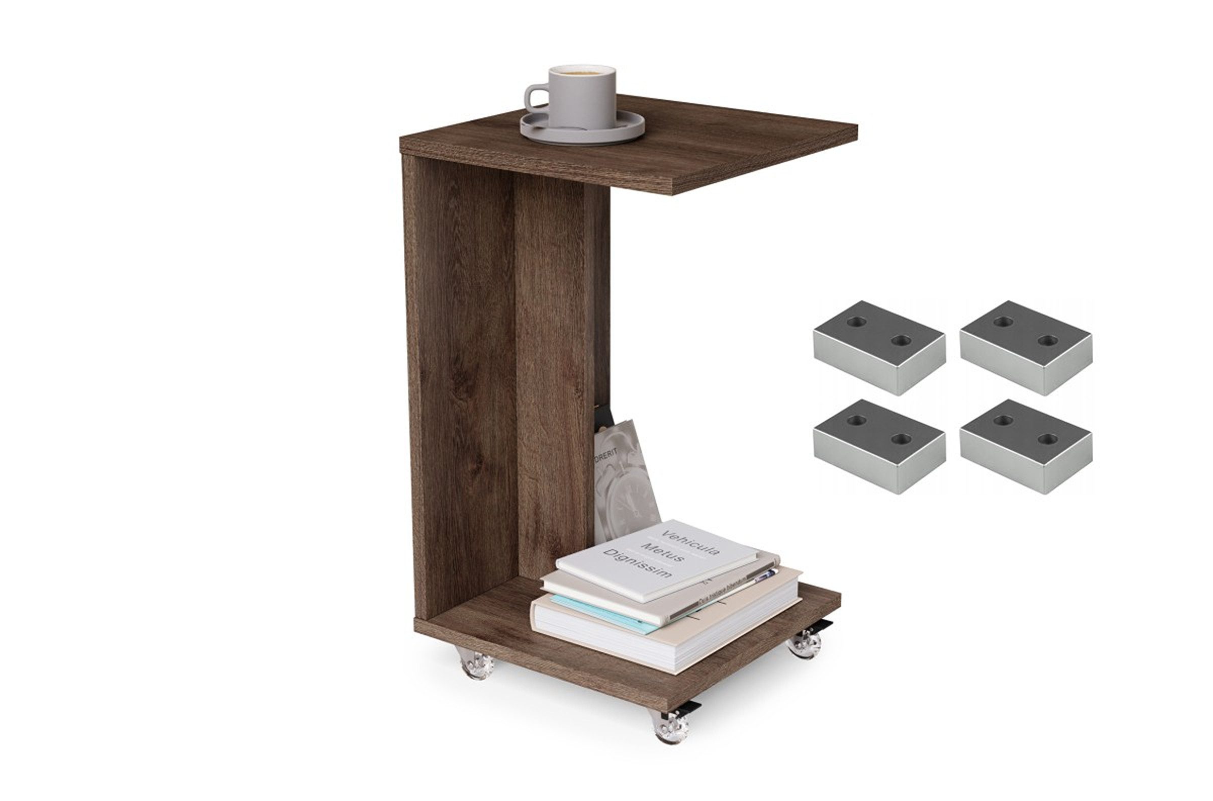 designimpex Beistelltisch Design Hugo Ecktisch Tisch Notebooktisch mit/ohne Rollen, tisch klein, ecktisch, rollbarer tisch, beistelltisch klein,homeoffice