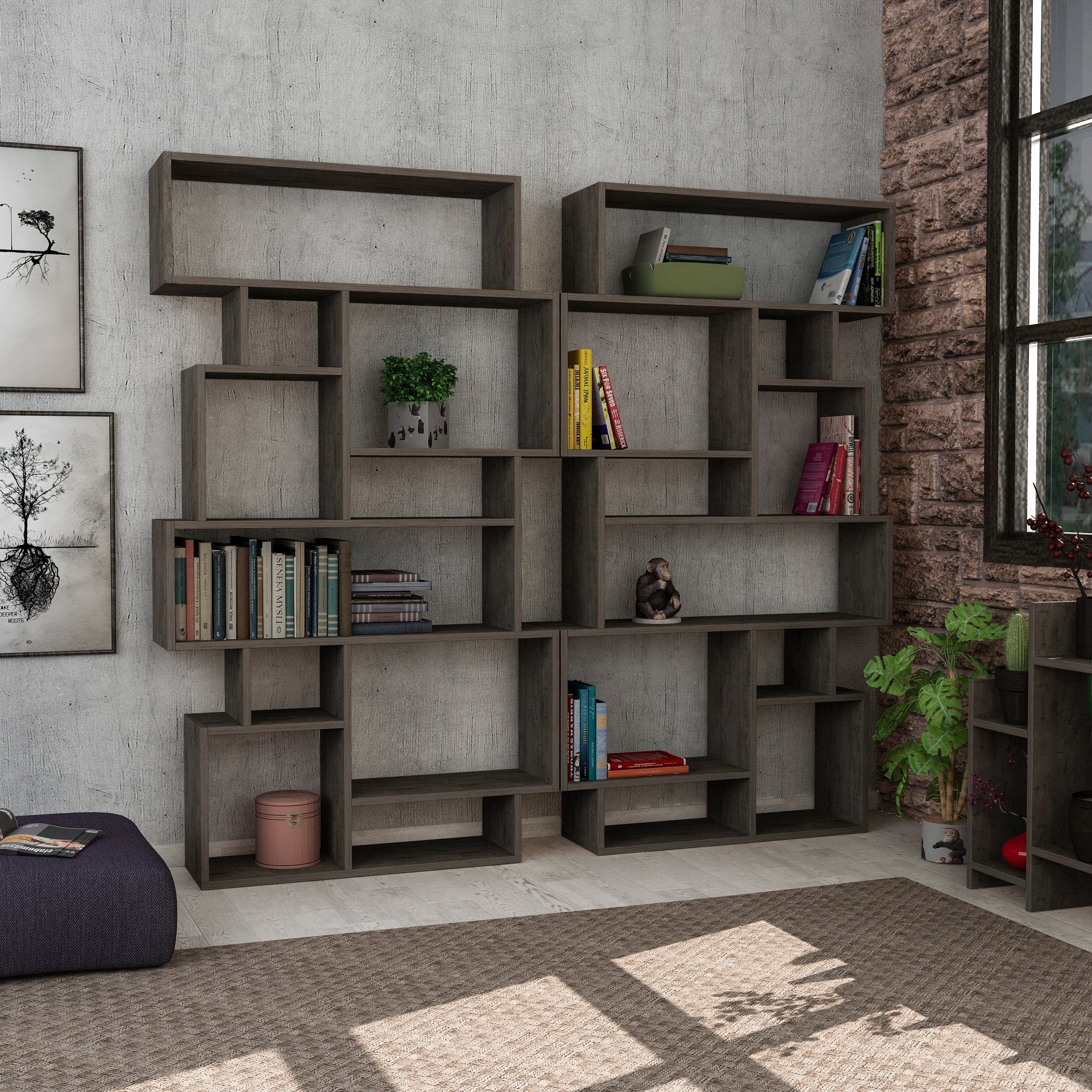 Decortie Bücherregal Karmato, Standregal Bücherregal Holz Wohnzimmer, 96 x 25,5 x 168,5 cm