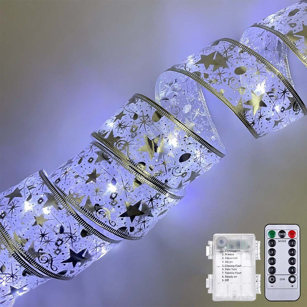 Weihnachtsbaum Rosnek für LED-Lichterkette Silber 8 Timer, wasserdicht, Deko Weihnachtsfeier, 5/10M, Fernbedienung, Lichterband, Batterie; Modi, (Kaltweiß)