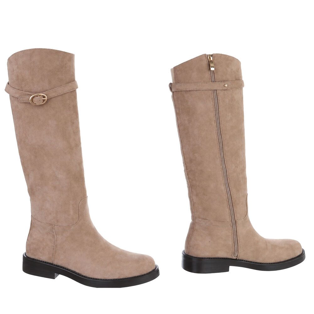 Ital-Design Damen Hoher Stiefel mit Schnalle und Blocksohle Stiefel (92268971) Blockabsatz Flache Stiefel in Hellbraun – Bild 4 von 5