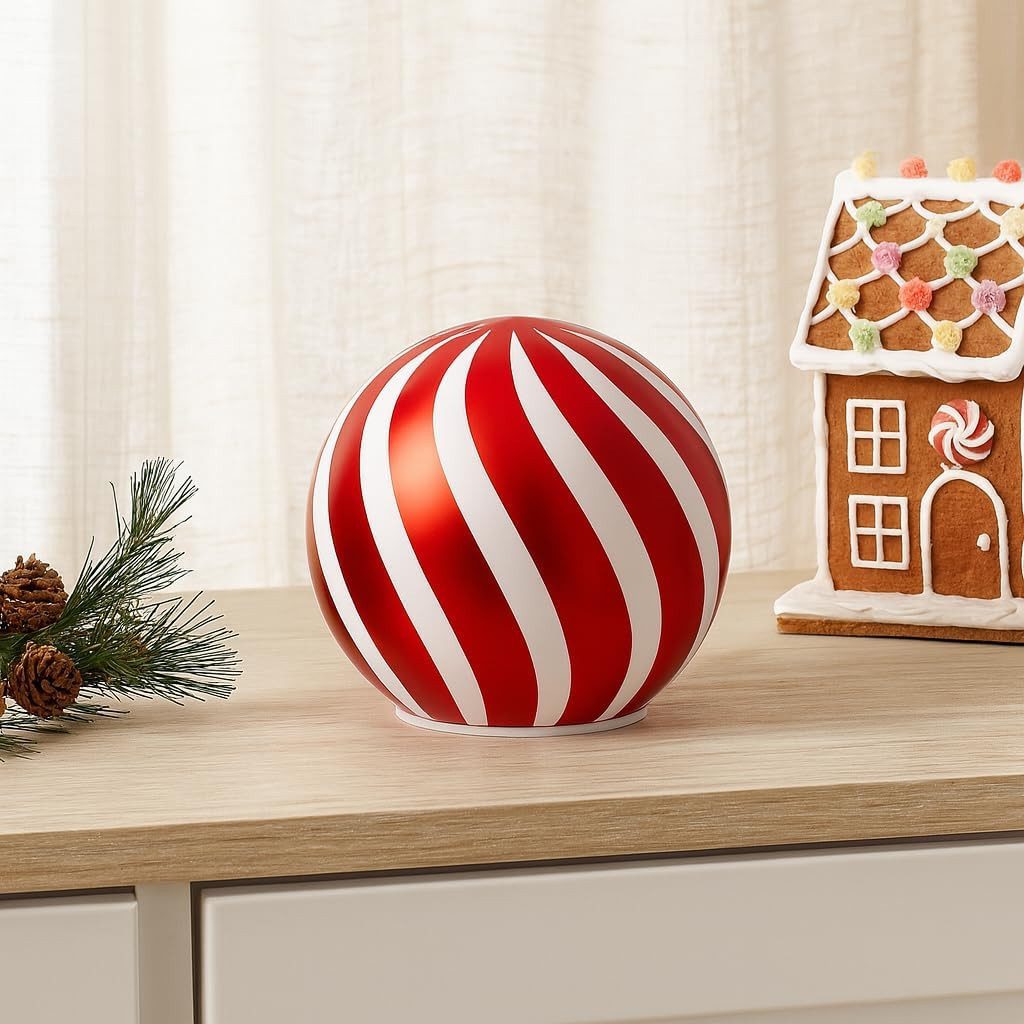 mucHome LED Kugelleuchte Deko Kugel LED Licht rot/weiß Weihnachtskugel 10cm, mit 8 LEDs – Bild 5 von 5
