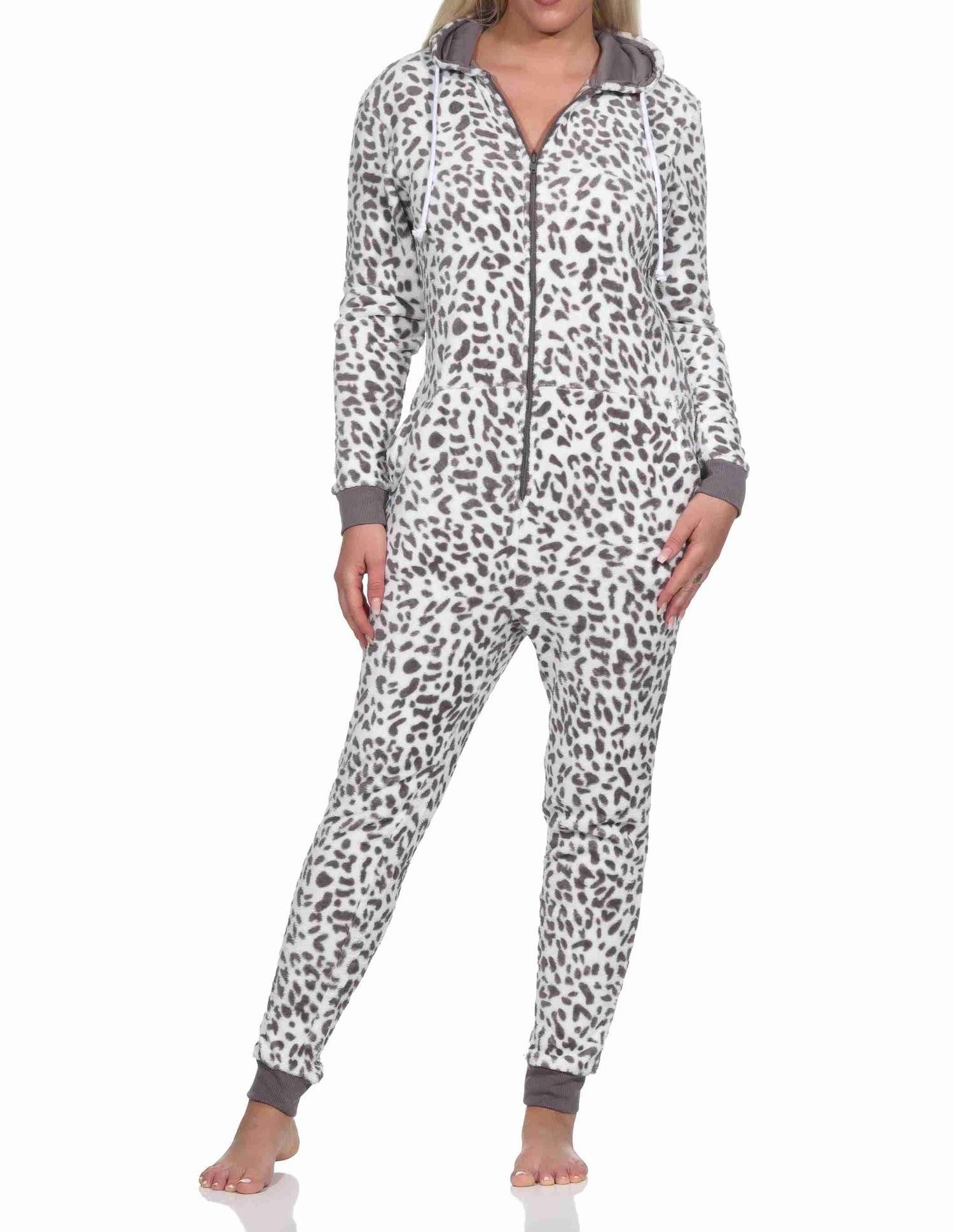 Normann Pyjama Damen Schlafanzug Einteiler Jumpsuit Overall aus Coralfleece