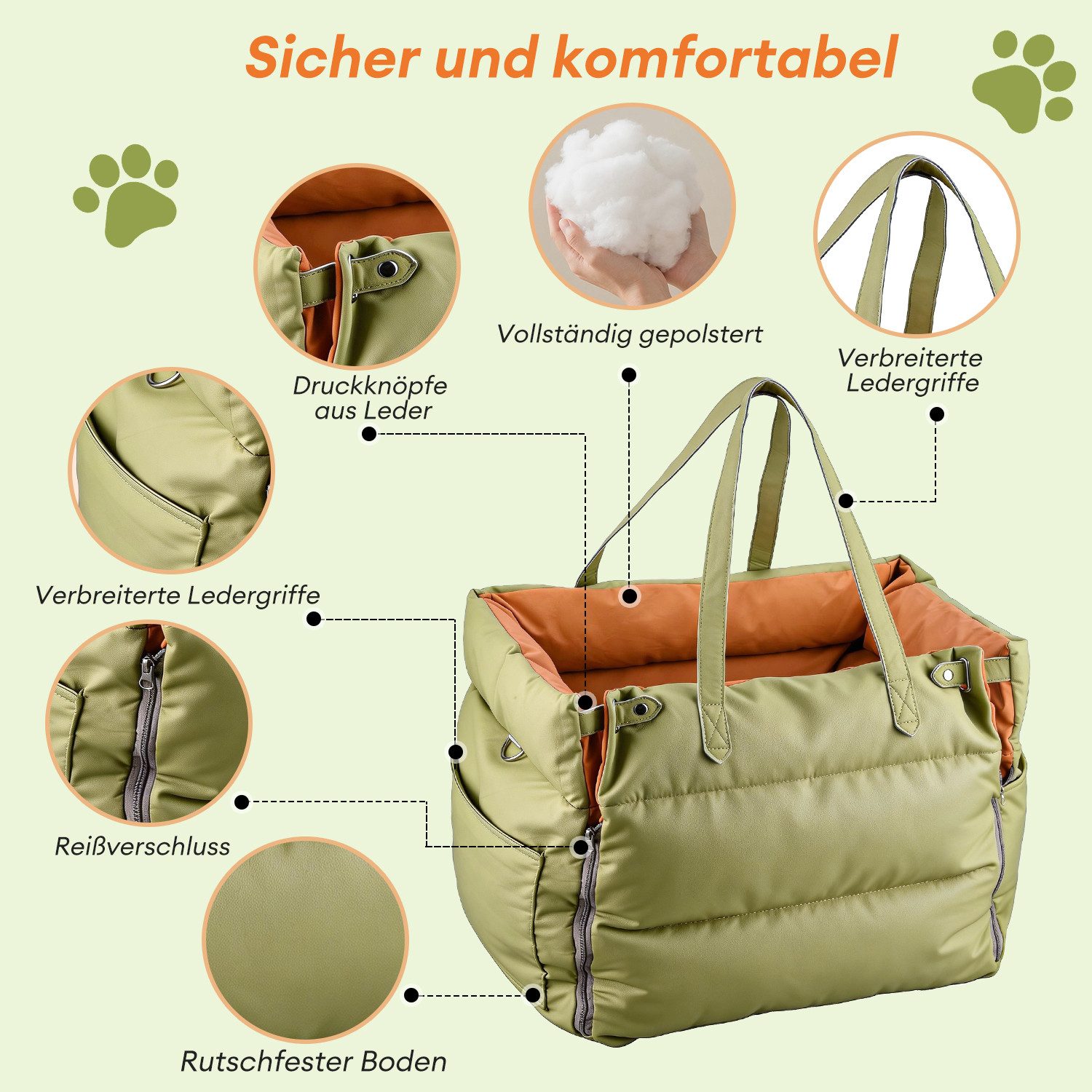 CkeyiN Pro Hunde-Autositz für kleine/mittlere Hunde,2-in-1 Hundebett,Autositz Hunde Tragbare, PU-Material,Kratzfest,verschleißfest,wasserdicht, Abnehmbar und Waschbar,mit Sicherheitsgurt,Für Hunde bis 13 kg