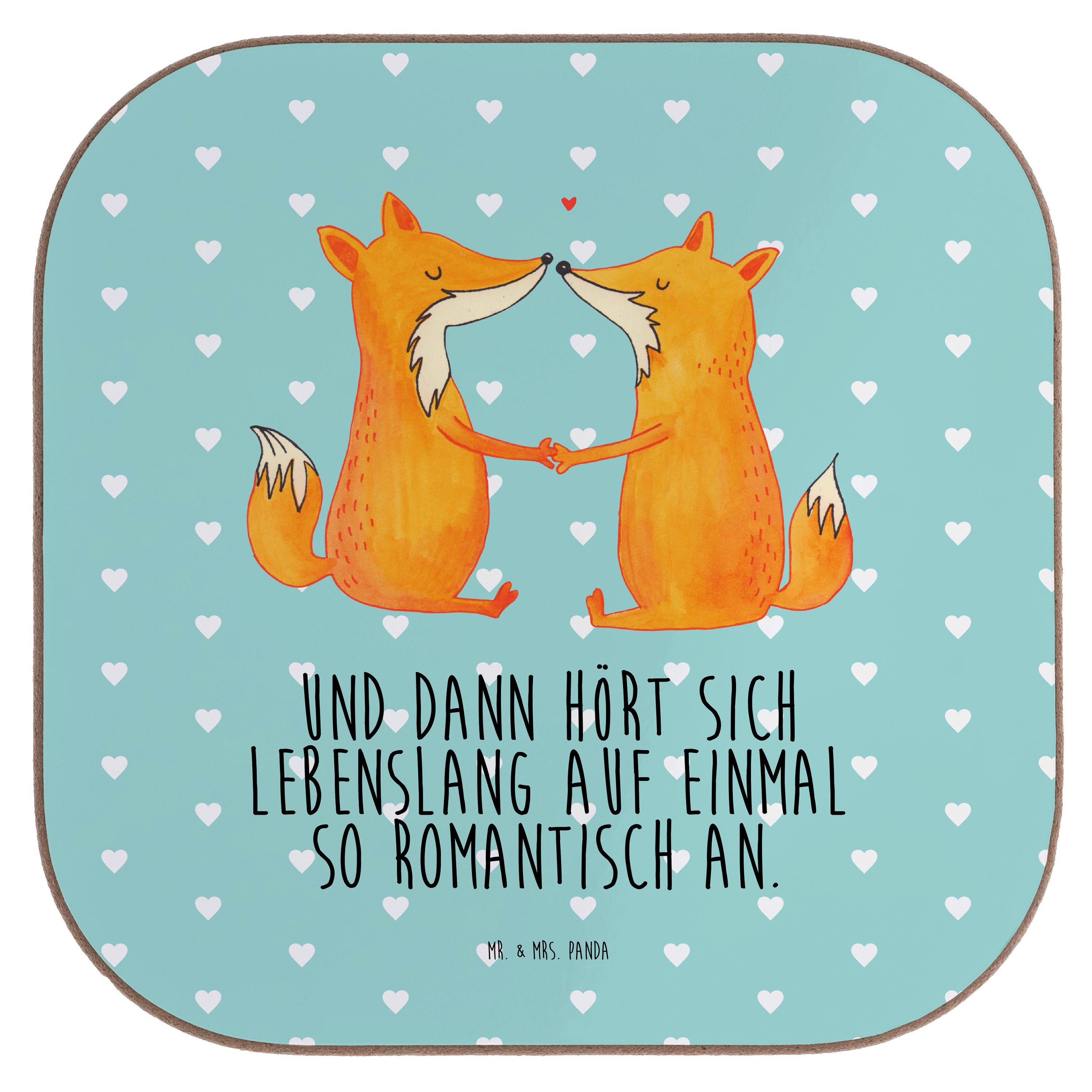 Geschenk, Pastell Mrs. - Mr. - Getränkeuntersetzer Panda 1-tlg. Bierdeckel, & Türkis Liebe Füchse Getränkeunterse,