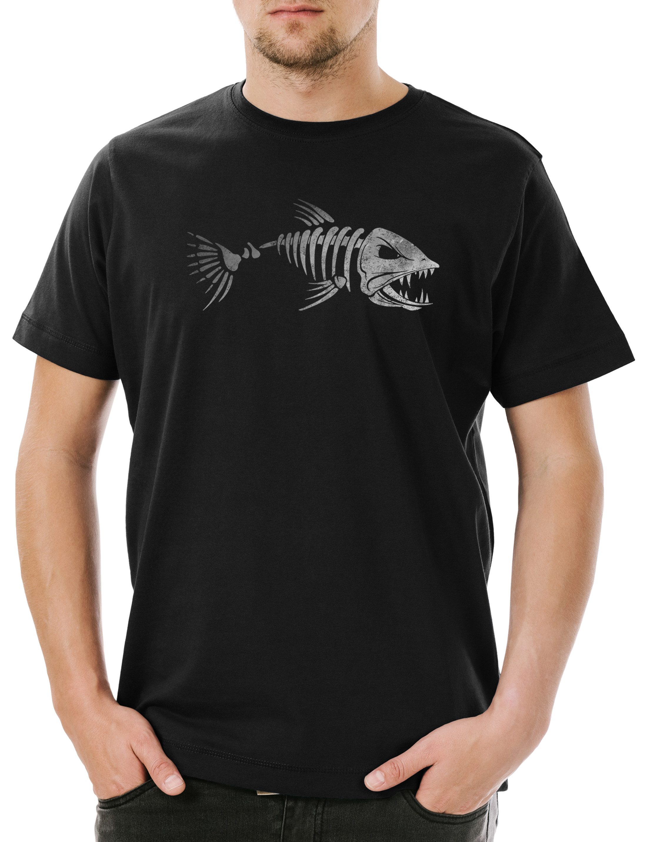 Urban Backwoods Print-Shirt Fish Skeleton Herren T-Shirt Skelett Fischskelett Fisch Fischen Angeln (1-tlg) Angel Angler Fluss See