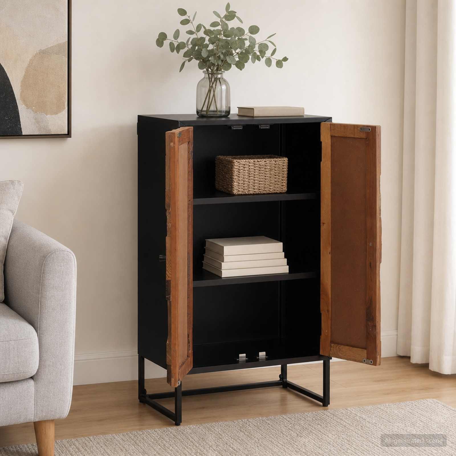 vidaXL Highboard Highboard 53 x 30 x 95 cm Massiv Holz und engineered Wood (1 St)