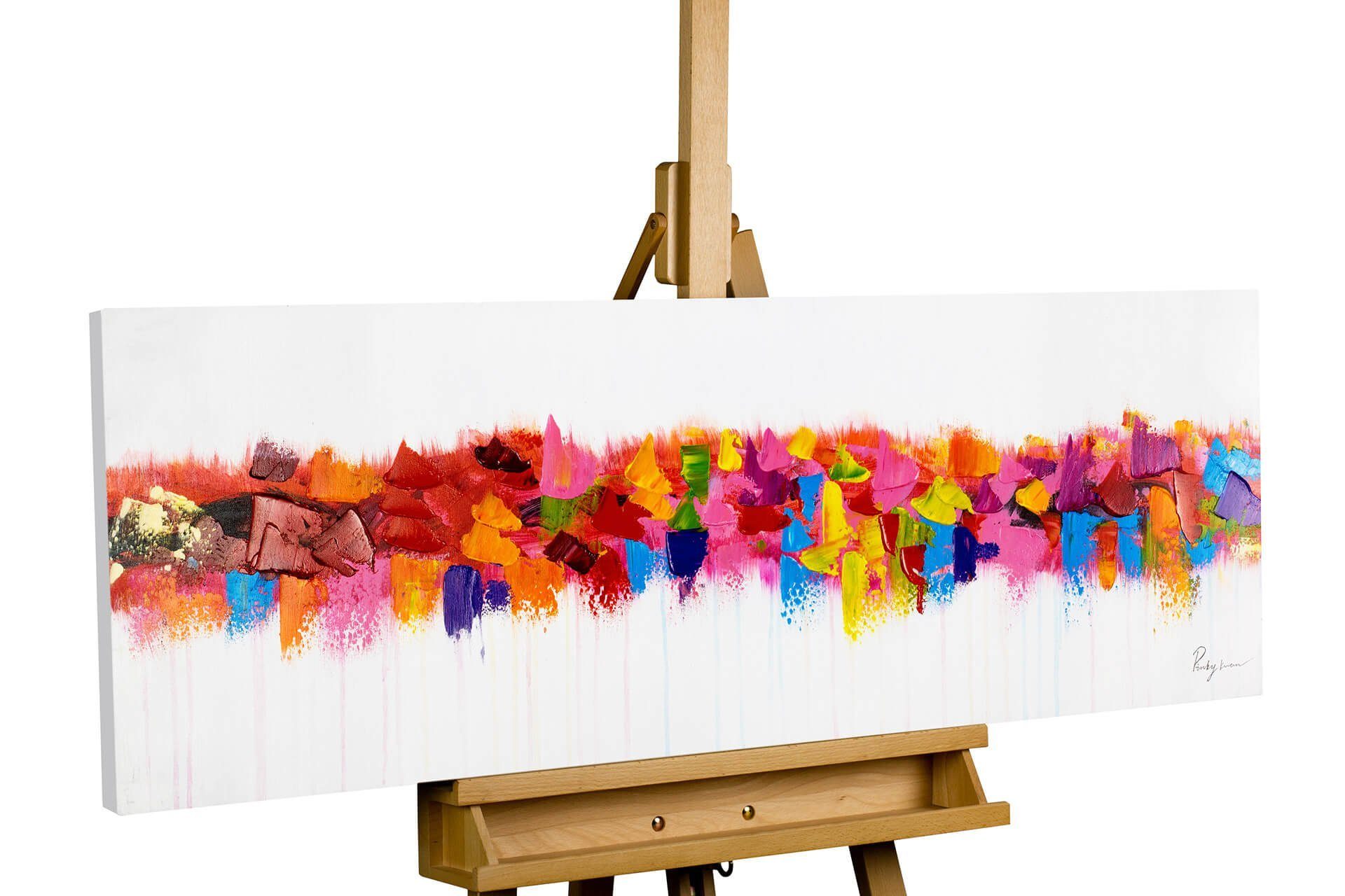 KUNSTLOFT Gemälde Farbenspiel am Horizont 120x40 cm, Leinwandbild 100% HANDGEMALT Wandbild Wohnzimmer | Ölbilder