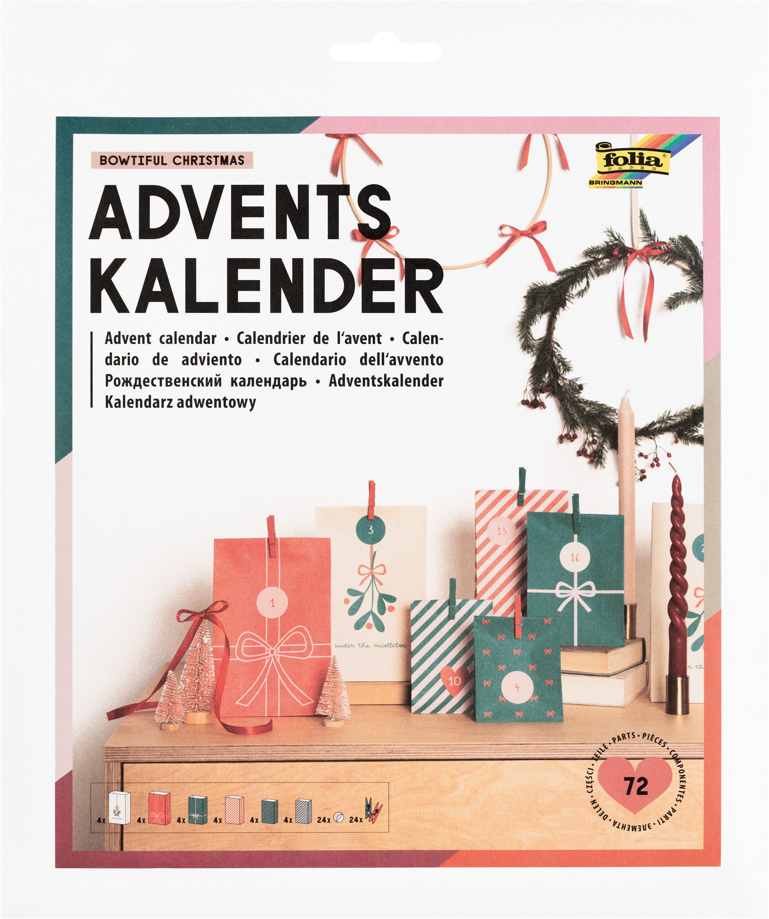 Folia Kalender zum Selbstbasteln Bowtiful Christmas, 72 Teile