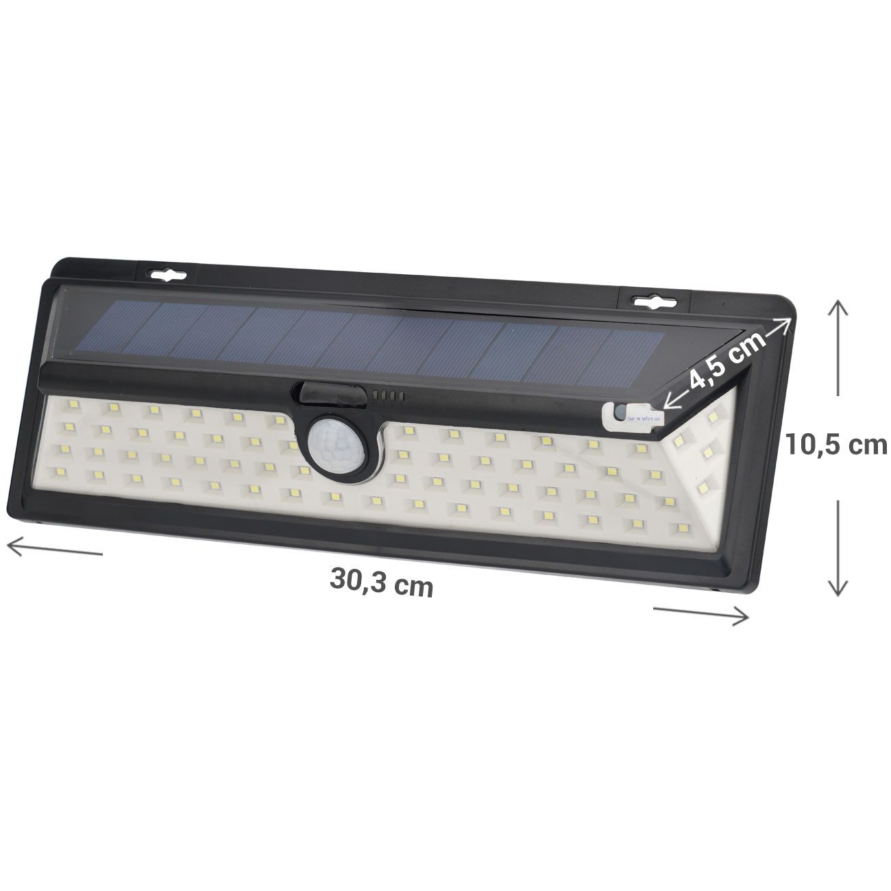 Casativo LED Außen-Wandleuchte Solar-Wandleuchte mit PIR-Sensor 66 LEDs 800 lm 13,2W IP44, LED fest integriert, 66 helle LEDs mit je 0,2 Watt (13,2 Watt gesamt), 3.600 mAh Akku/smarter Nachtlicht-Modus/LEDs mit Seitenlicht