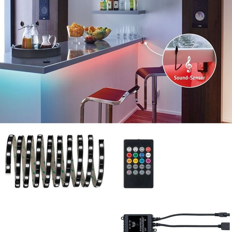 Paulmann LED Stripe YourLED Lights and Sound Comfort Set 3m RGB für  musikgesteuerten Farbw, 1-flammig, LED Streifen, Schutzart: IP20