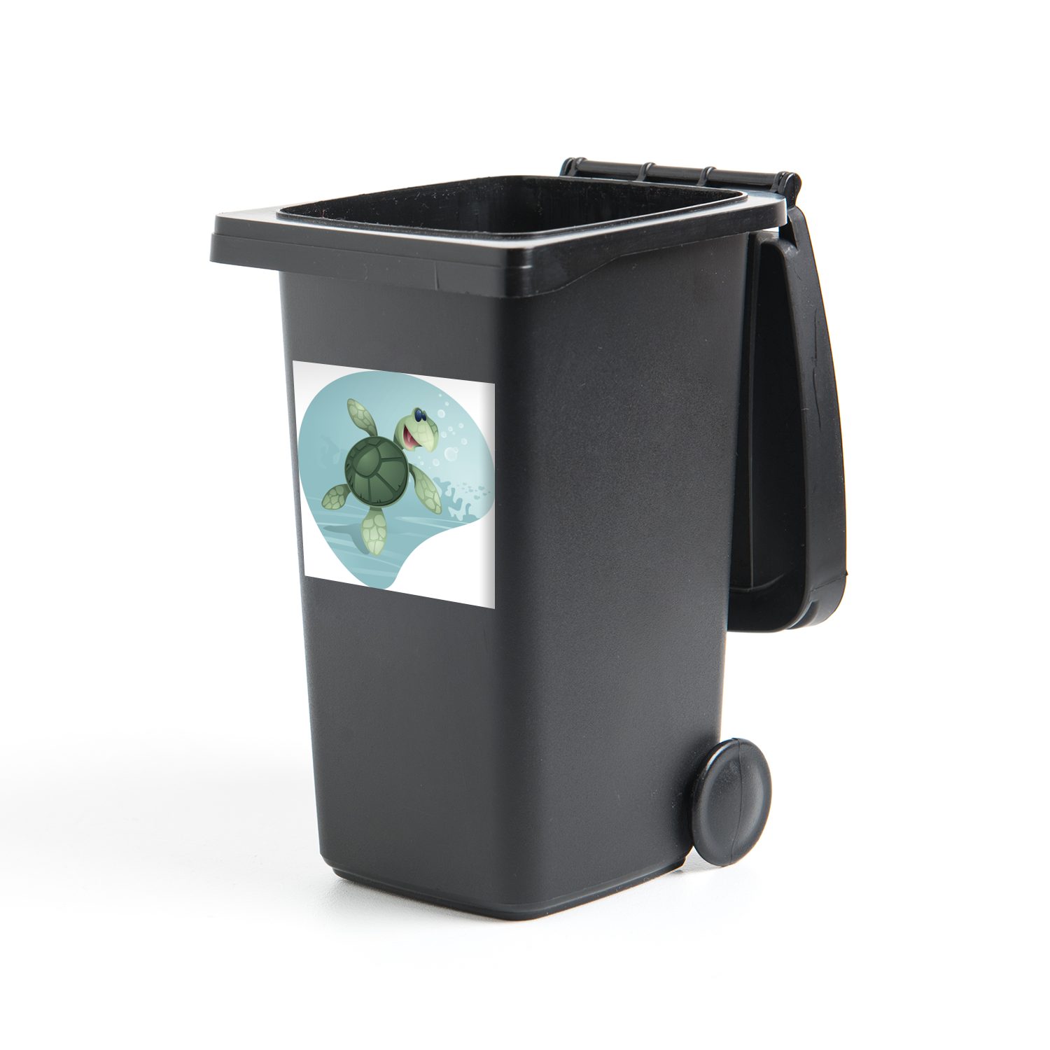 MuchoWow grünem Wasser St), Illustration Schildkröte Mülleimer-aufkleber, einer Abfalbehälter (1 Container, Mülltonne, Sticker, in Wandsticker