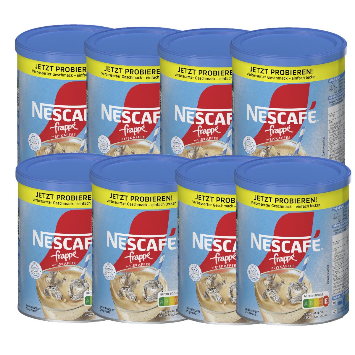 NESCAFE Kaffee, Nescafe frappe Eiskaffee erfischende Kaffeemischung 275g 8er Pack