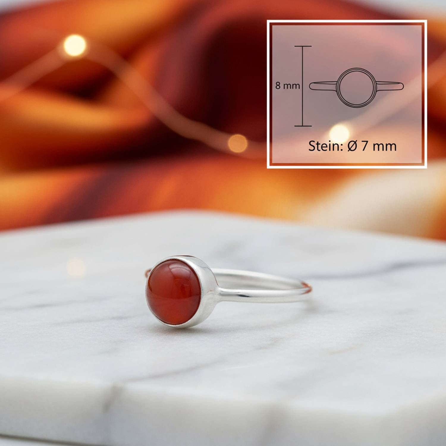 mantraroma Silberring SAMA rund aus 925 Silber mit Karneol (Ring mit Schmuckbeutel), Damenring aus 925er Silber