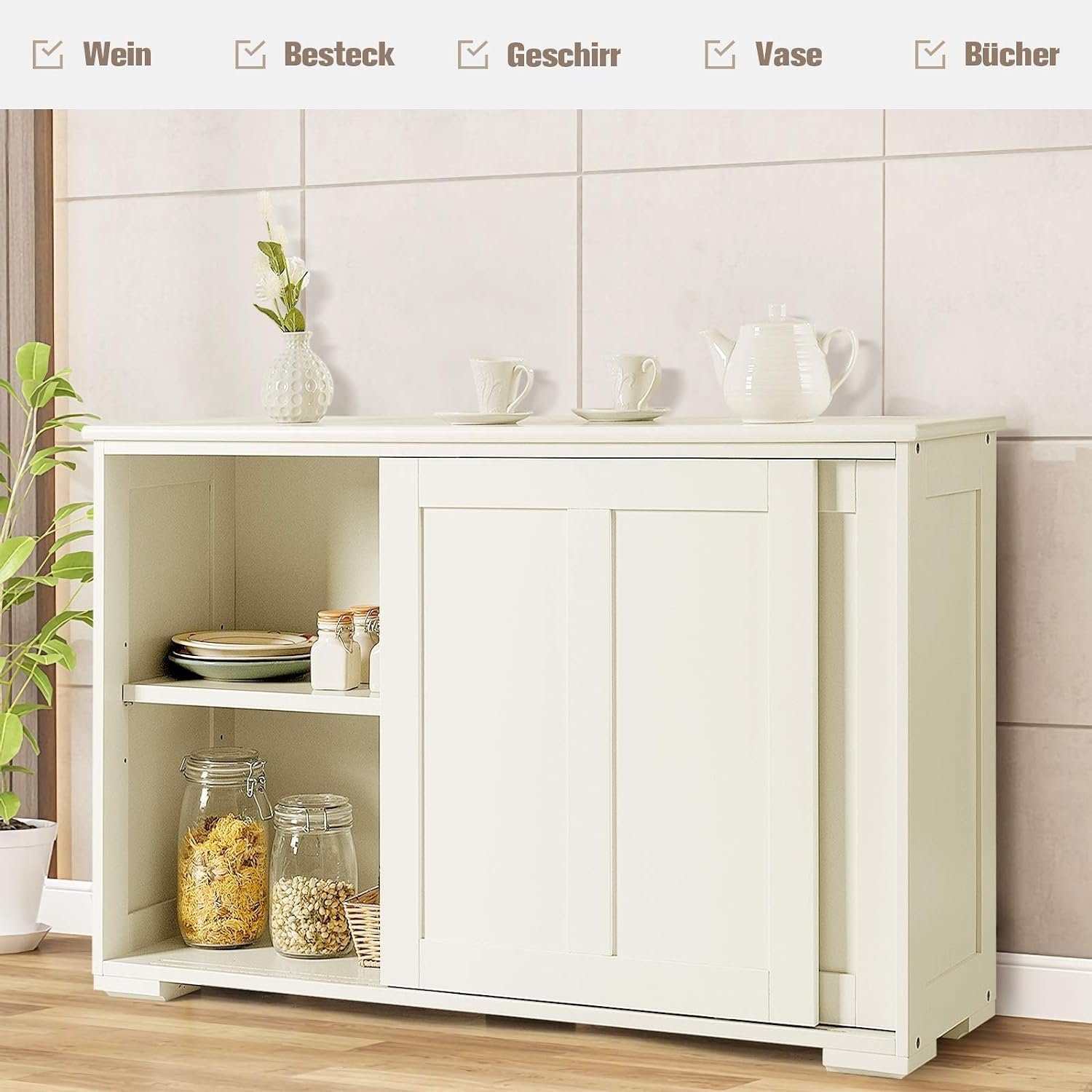 KOMFOTTEU Sideboard Küchenschrank Badschrank Beistellschrank, Unterschrank mit Schiebtüren – Bild 3 von 5