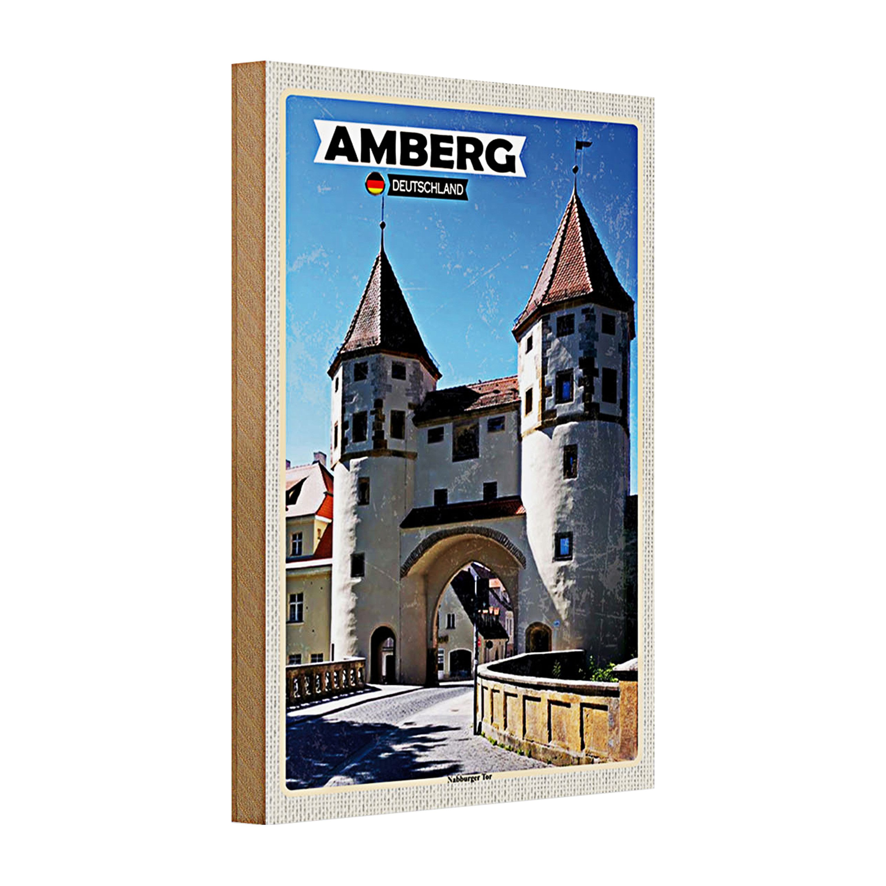 Roomando Holzbild Holzschild Städte Amberg Nabburger Tor Mittelalter 20x30cm