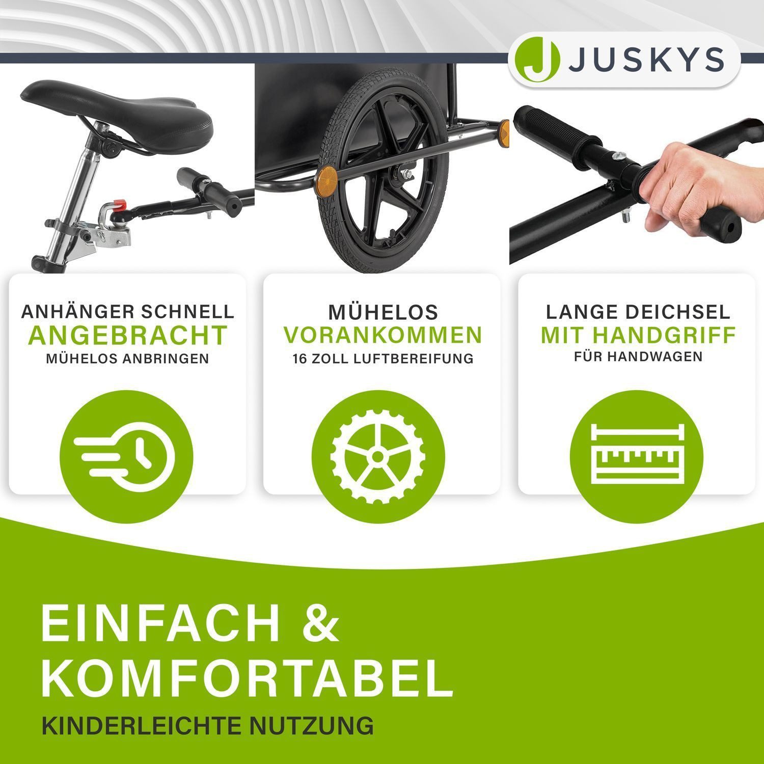 Juskys bicycle cargo trailer, 90 L volume, with handles, including protective cover, for 26/28 inch wheels