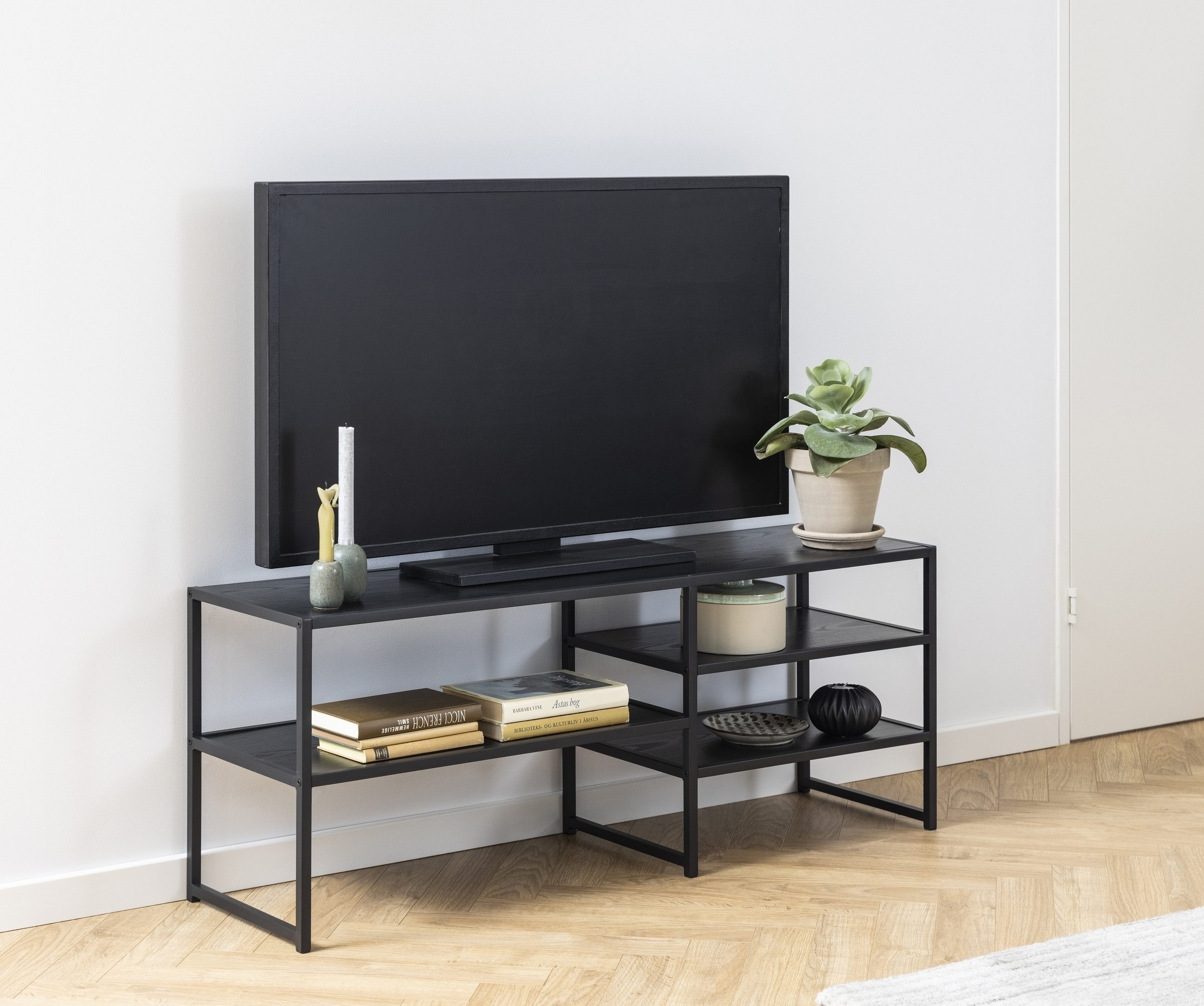 freiraum TV-Regal Seaford, in schwarz, MDF, Stahl - 120x46x33cm (BxHxT)