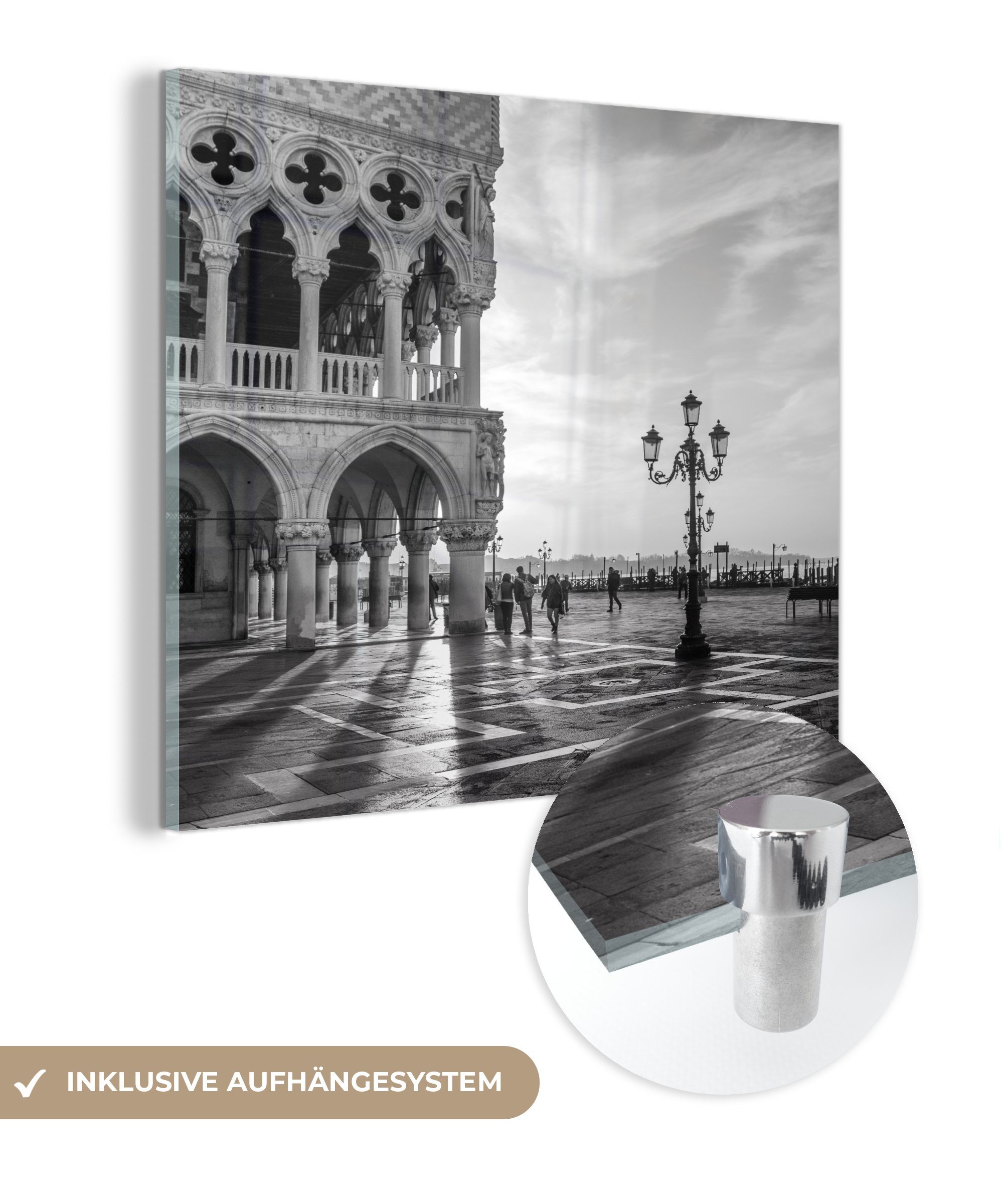 - auf Wanddekoration - auf Früher - Glas MuchoWow Glasbilder Wandbild Bilder Venedig, St), (1 Glas Acrylglasbild Foto - Morgen