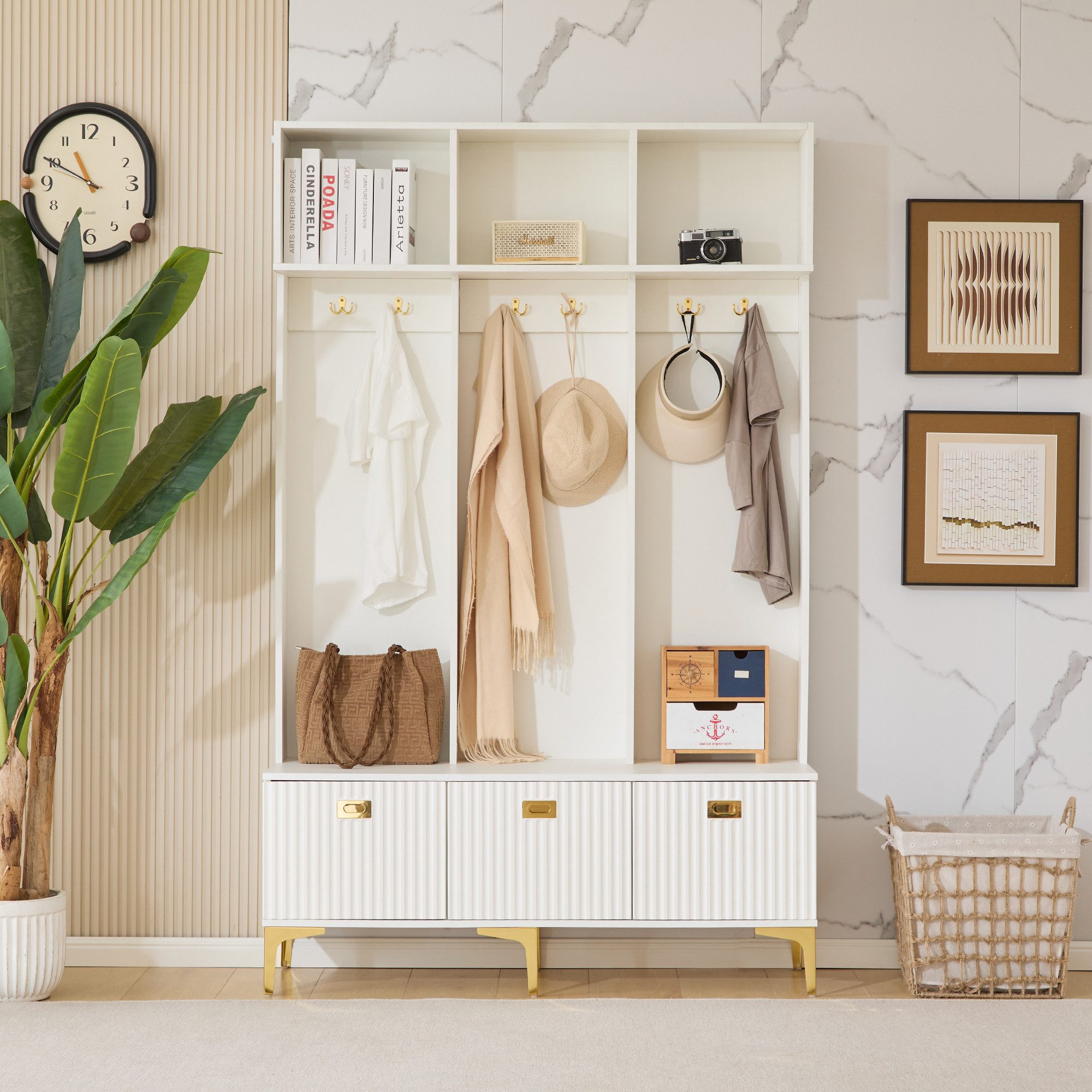 Celya Garderoben-Set Garderobenset mit Bank, multifunktionale Aufbewahrungs günstig online kaufen