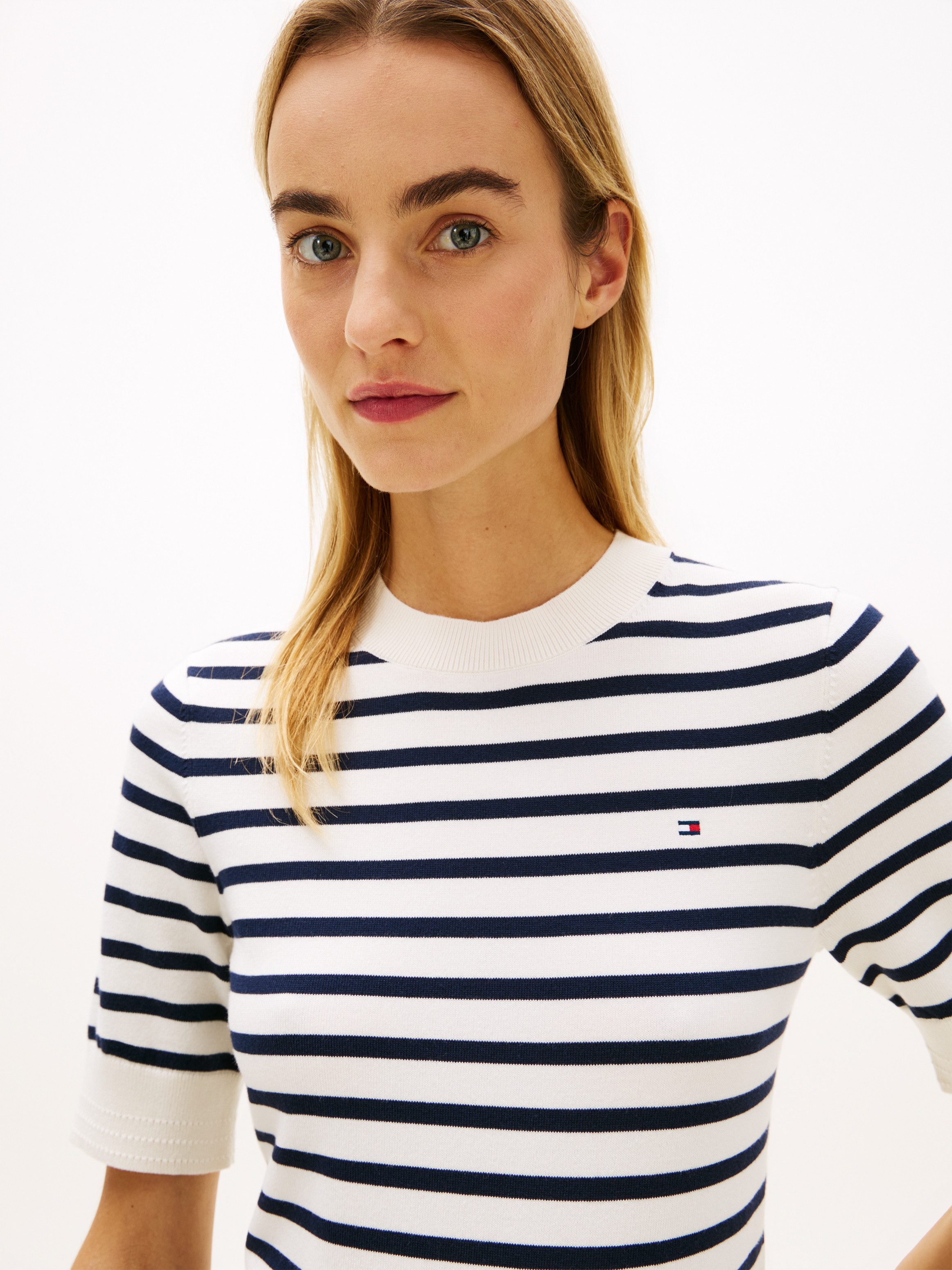 Tommy Hilfiger Kurzarmpullover CO JERSEY FINE GG C-NK SS SWT Baumwollmischung, Regular Fit