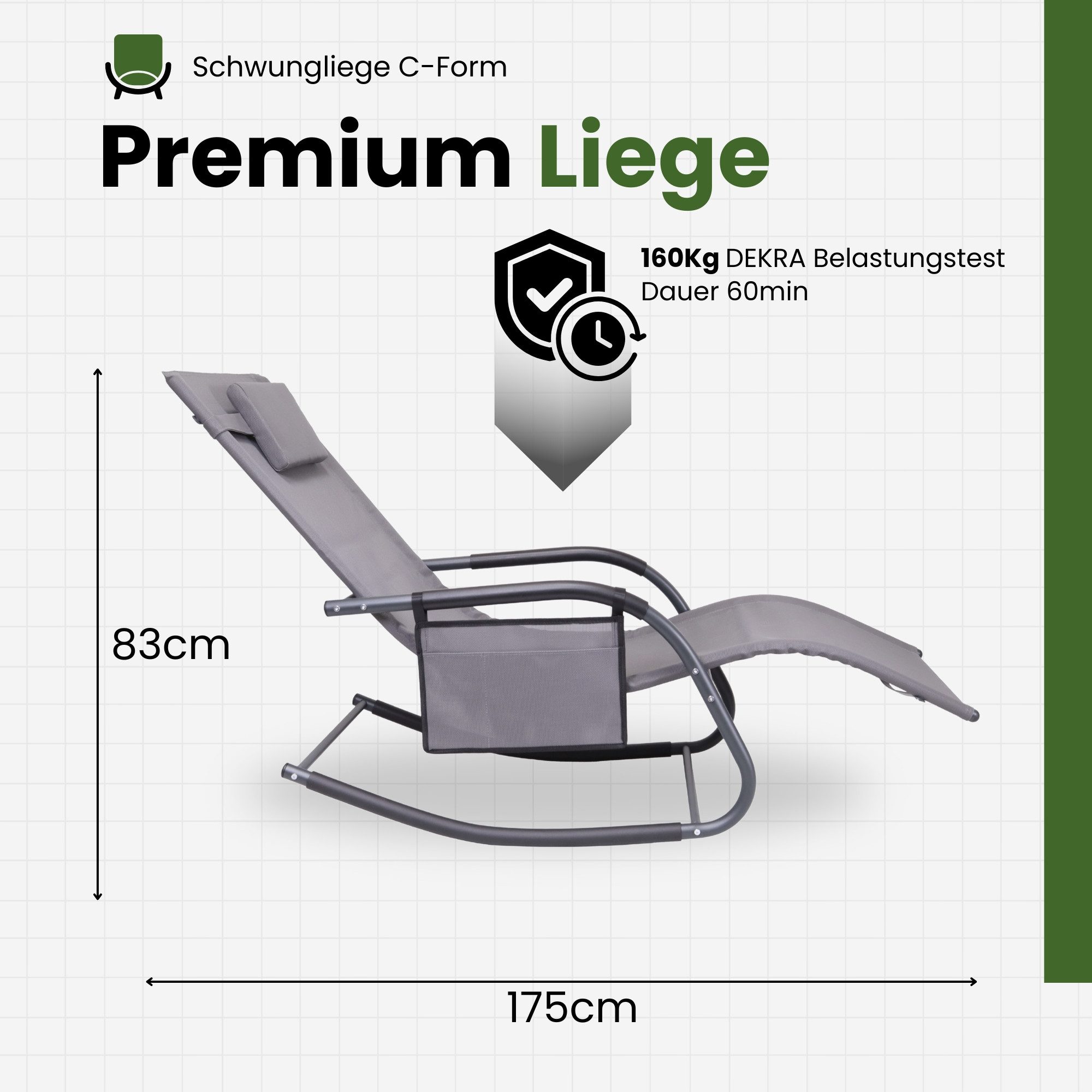 Albatros Gartenliege Premium Gartenliege C-FORM Schwungliege Relaxliege Gartenstuhl, belastbar bis 160Kg, Anthrazit, mit Kopfkissen wetterfest ergonomisch Relaxsessel