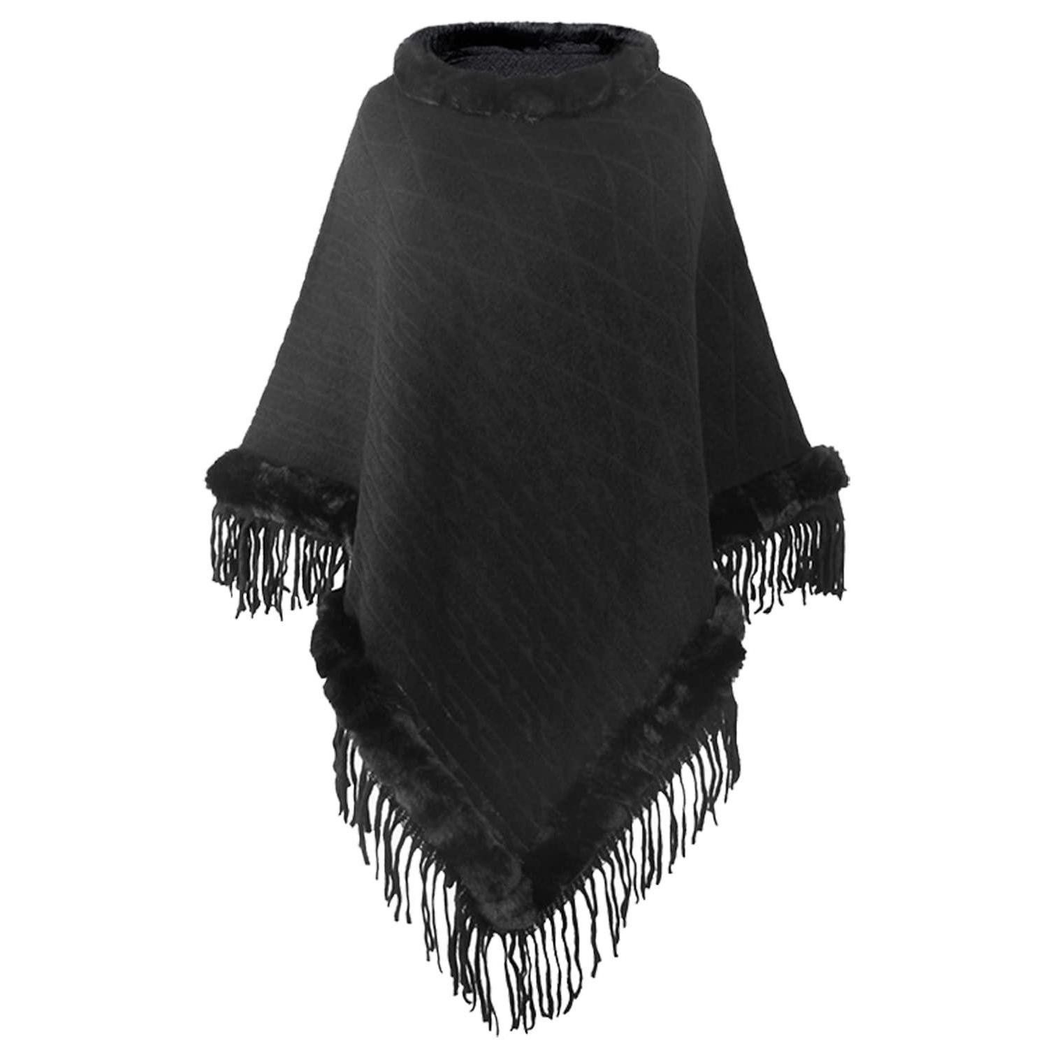 LuxusKollektion Strickschal Damen Poncho Strickpullover Cape Schwarz, (1-St)