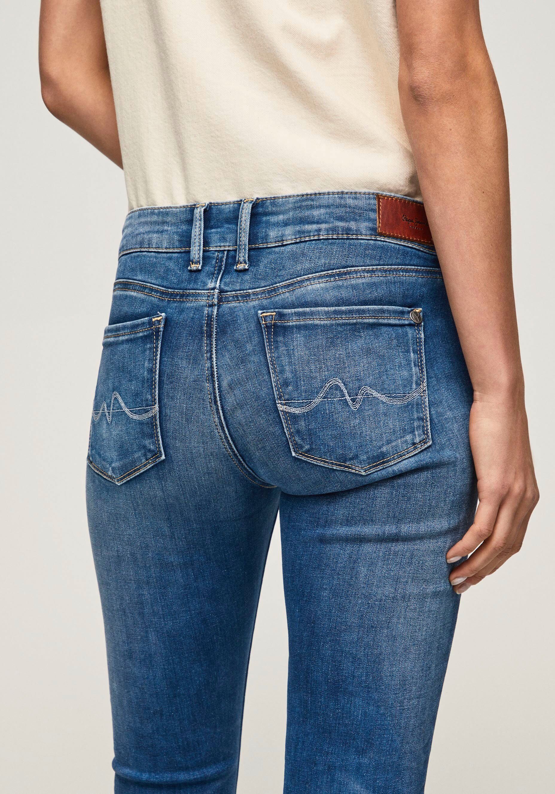 SOHO im 1-Knopf blue Bund mit und Stretch-Anteil Jeans Pepe Skinny-fit-Jeans 5-Pocket-Stil