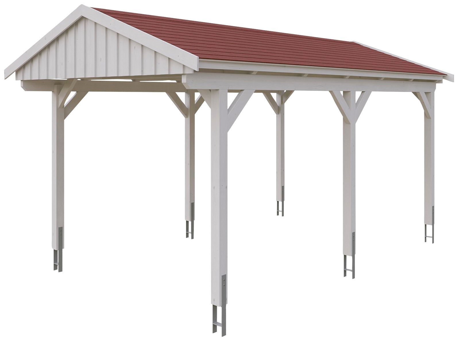 Skanholz Einzelcarport Fichtelberg, BxT: 317x566 cm, 273 cm Einfahrtshöhe,  mit roten Schindeln, Massive Konstruktion aus hochwertigem Leimholz  (BSH-Fichte)