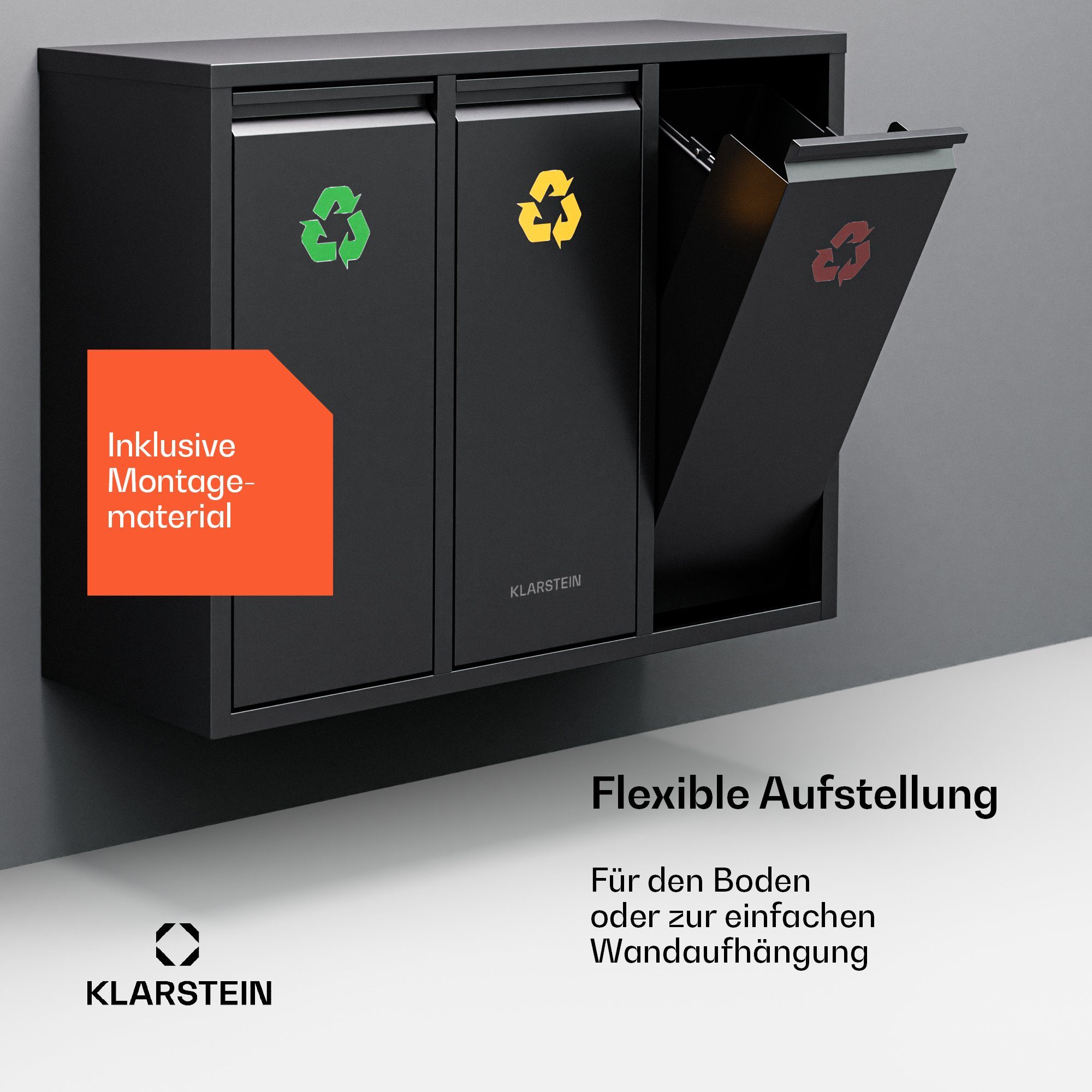 Ordnungshüter Mülltrennsystem Bin Trash Schwarz Fach Mülleimer 3 3, Klarstein Treteimer