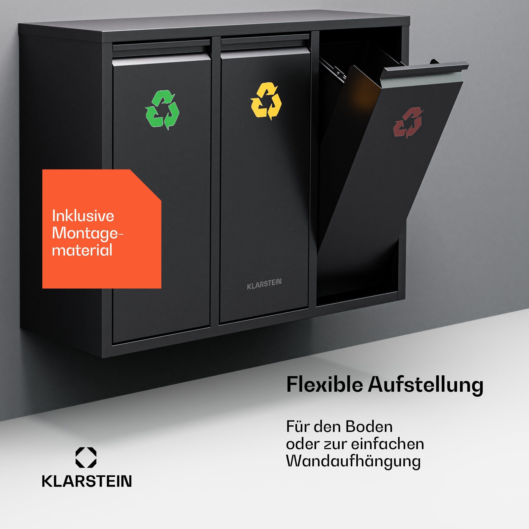 Schwarz Trash Ordnungshüter Bin Mülltrennsystem Fach Klarstein Treteimer 3, Mülleimer 3