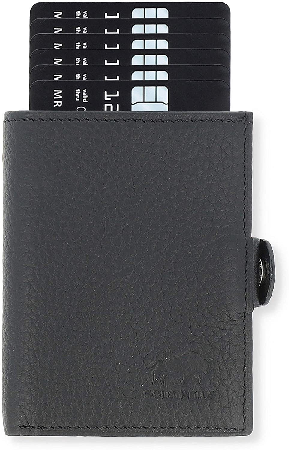 Solo Pelle Mini Geldbörse Slim Wallet mit Münzfach [12 Karten] Slimwallet Riva [RFID-Schutz], echt Leder, Made in Europe in elegantem Design mit RFID Schutz Schwarz