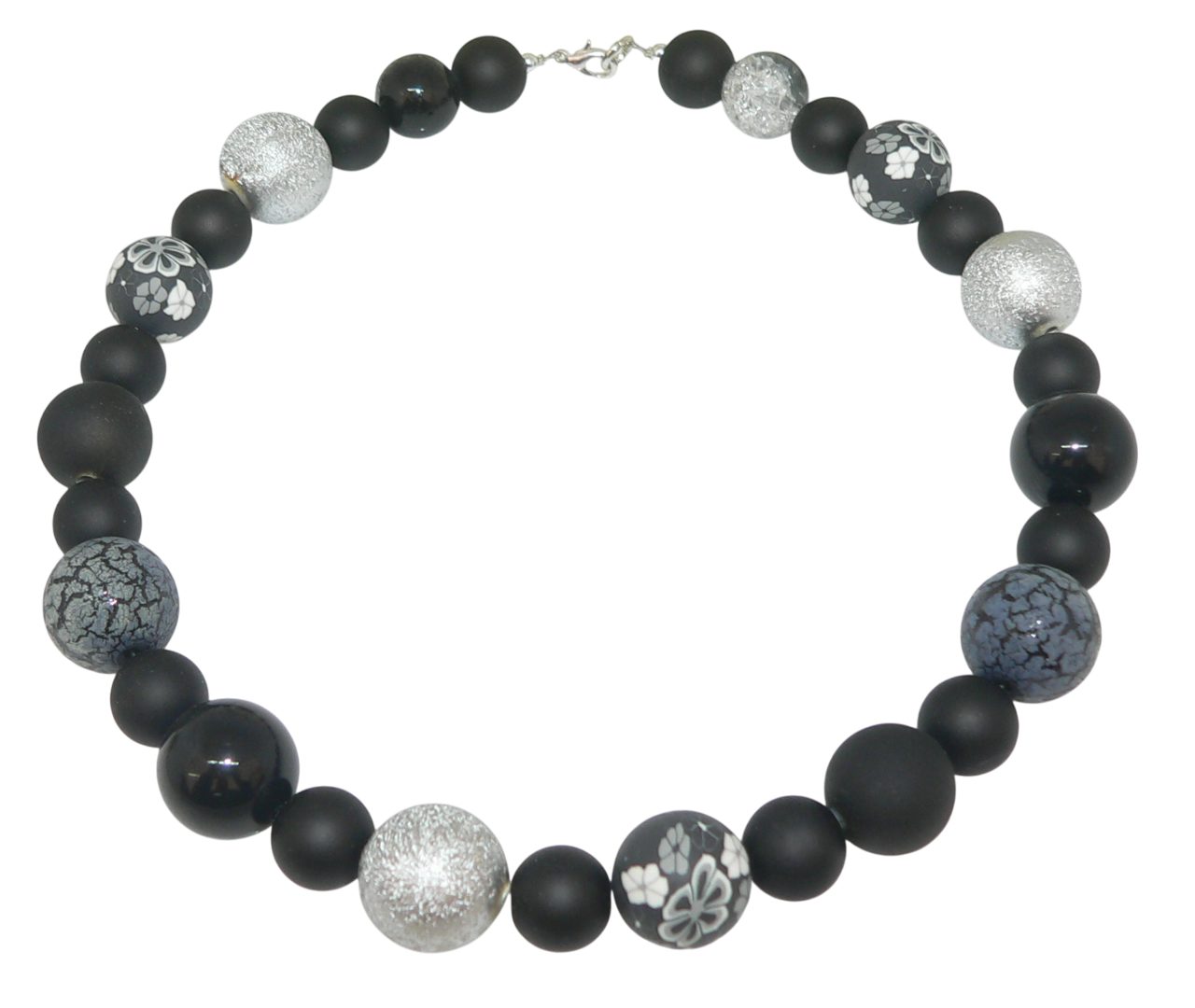 traumschmuck Collier 247h Halskette Perlenkette Perlenmix 14-20mm schwarz silber (Geschenk, Muttertag, Weihnachten, Geburtstag, Valentinstag, incl. Schmuckbox), handgefertigt, Made in Germany
