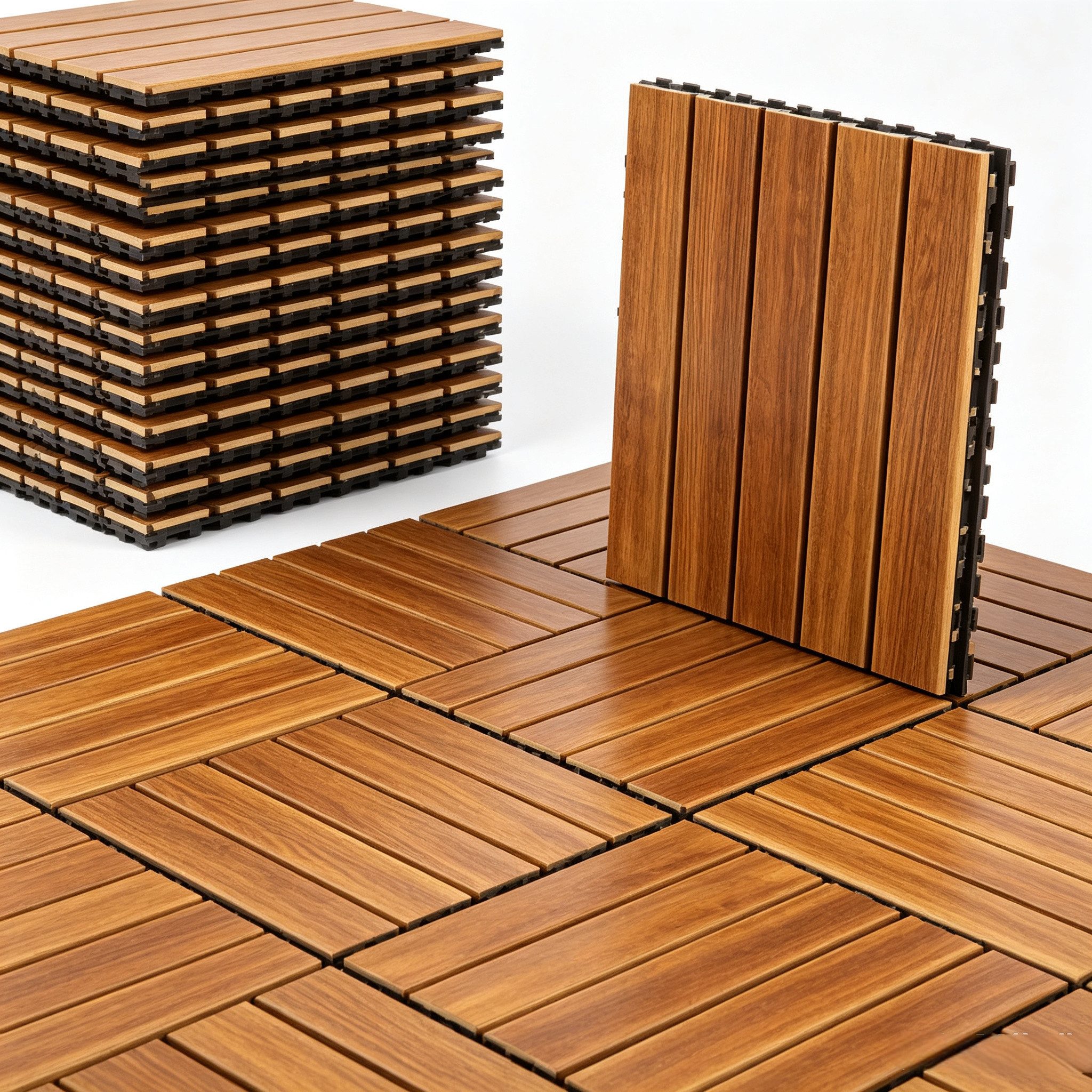 LALAHO Terrassendielen 11er Set Terrassendielen, 1,00 m², BxL: je 30,00x30,00 cm, 2,30 mm Stärke, (11-St), Kiefernholz, Balkon Boden rutschfest Klickfliesen, 30x30x2.3 cm