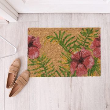 Fußmatte Kokos Fußmatte mit tropischem Motiv, relaxdays, Höhe: 15 mm