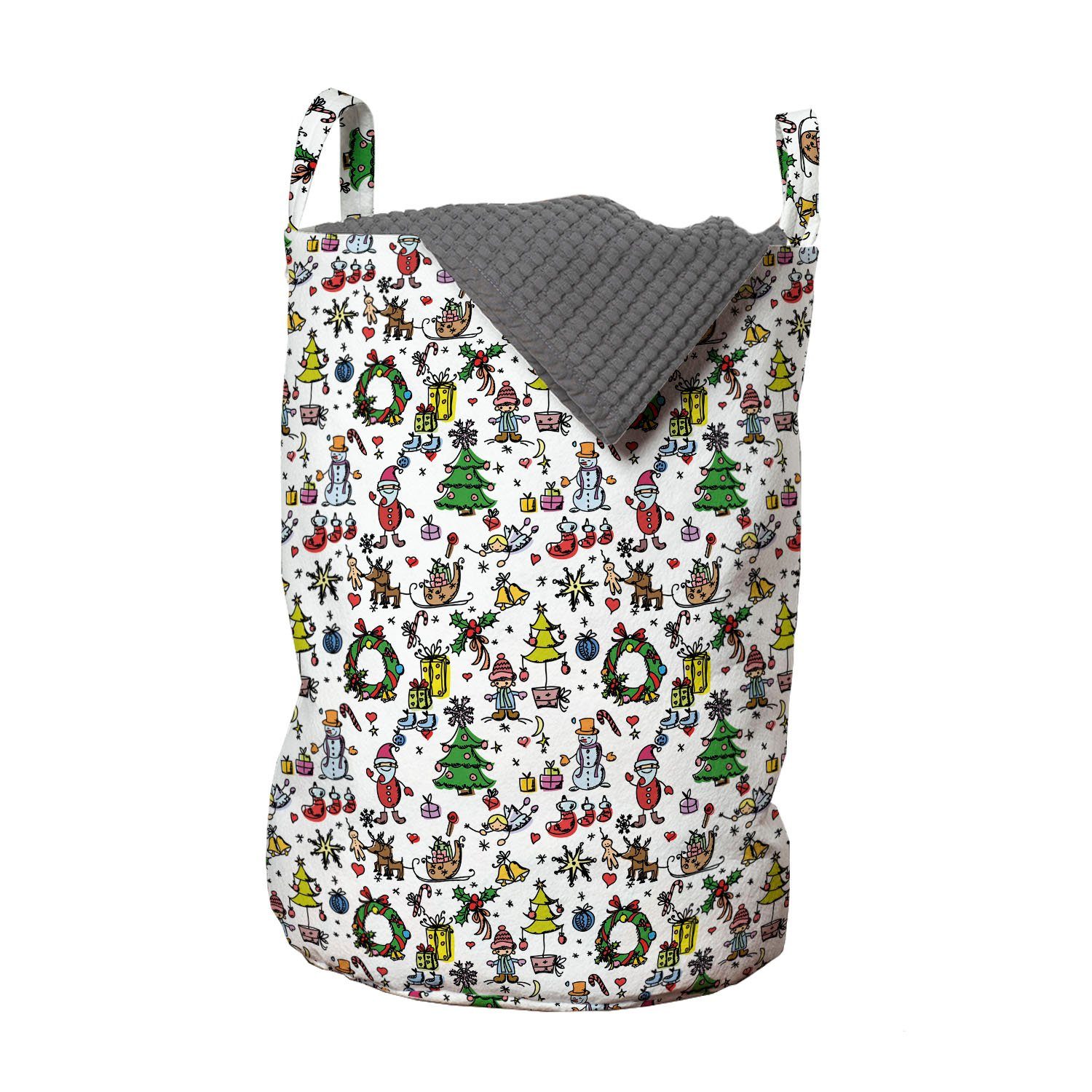 Abakuhaus Wäschesäckchen Wäschekorb mit Griffen Cartoon Kordelzugverschluss Waschsalons, Weihnachten Gekritzel für