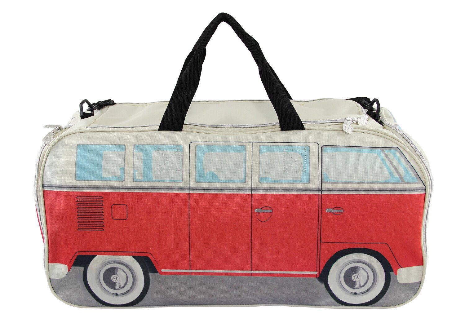 VW Collection by BRISA Sporttasche Volkswagen Retro-Sport-Umhänge-Schulter-Fitness-Tasche, in T1 Bulli Bus Form Groß/Classic Bus in Rot & Beige