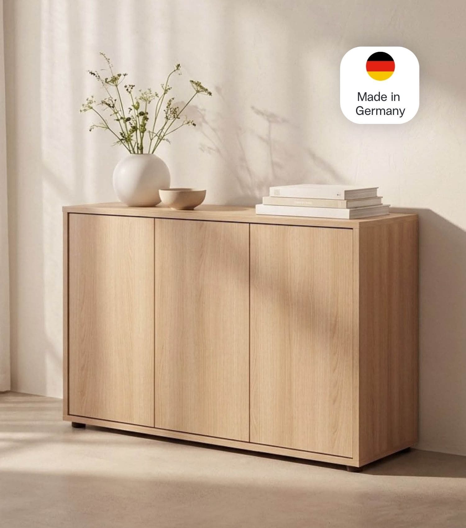 mokebo Sideboard 'Horizon' Holz Kommode Push-to-Open Türen Schrank (73x103 cm, mit Einlegeböden), Made in Germany, Kommode, Beistellschrank, Anrichte in Eiche