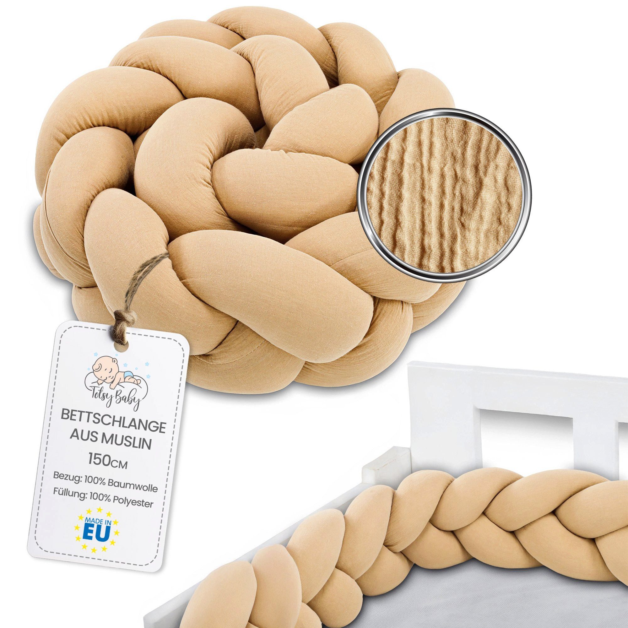 Totsy Baby Dekokissen Kuschelkissen Musselin 150 cm Beige günstig online kaufen