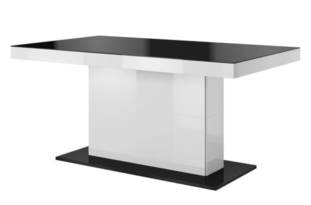 Helvetia Esstisch QUARTZ (Quartz, 1-St., 1-teilig), 165-255cm weiß Hochglanz - schwarz glas mit ausziehbaren Tischplatten