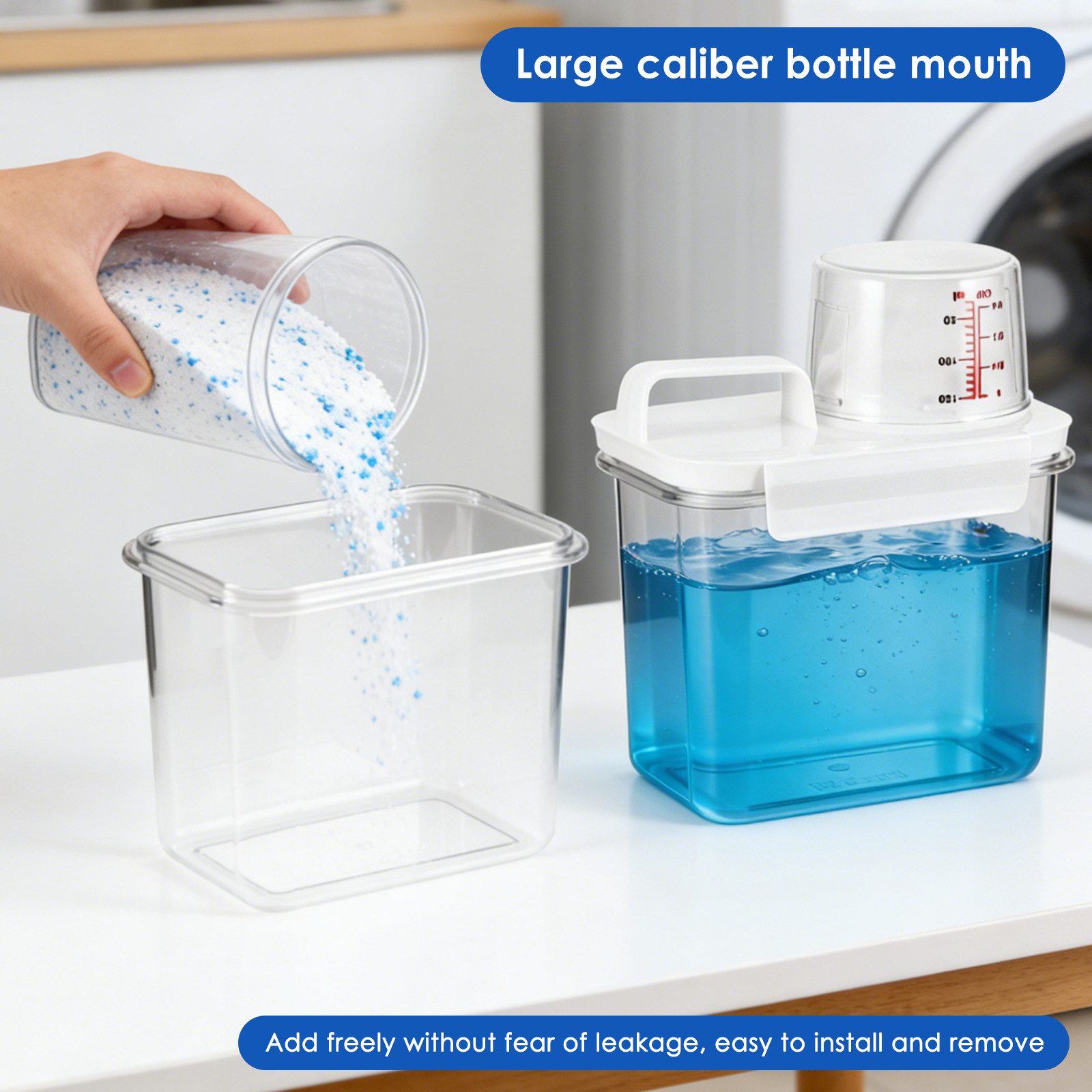 BlingBin Aufbewahrungsbox Waschpulver Luftdichter Waschmittelspender Mit Messbecher (2er Set, 2 St., 1100ml), mehrzweck-waschpulver-spender für Waschmittel, Get – Bild 5 von 5