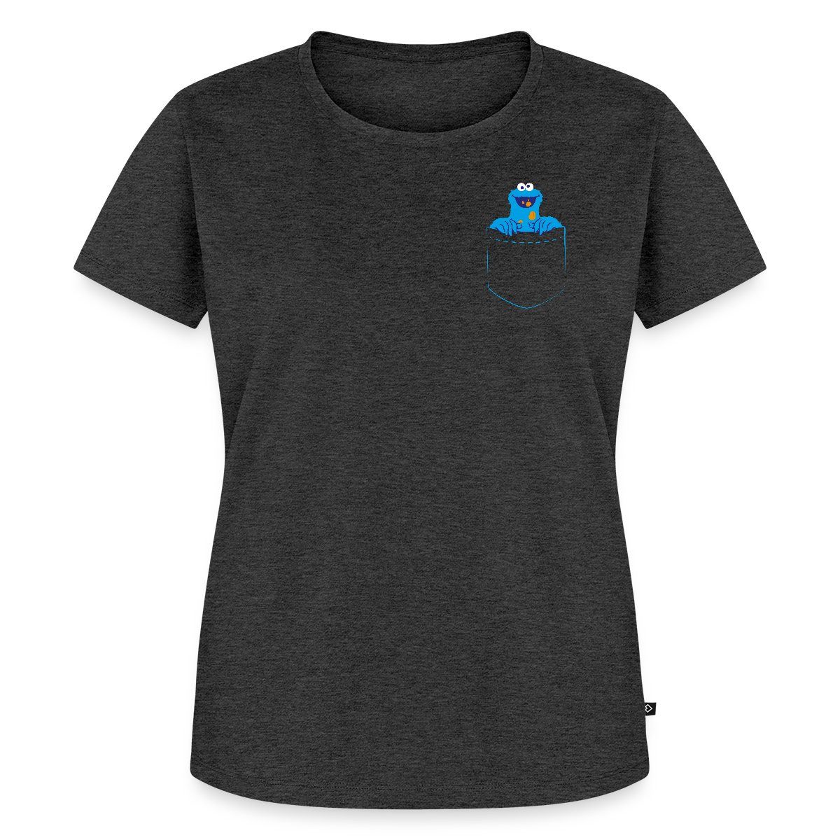 Spreadshirt T-Shirt Sesamstraße Krümelmonster In A Pocket Brusttasche Frauen Premium T-Shi (1-tlg) Fällt klein aus. Wir empfehlen, eine Größe größer zu bestellen.