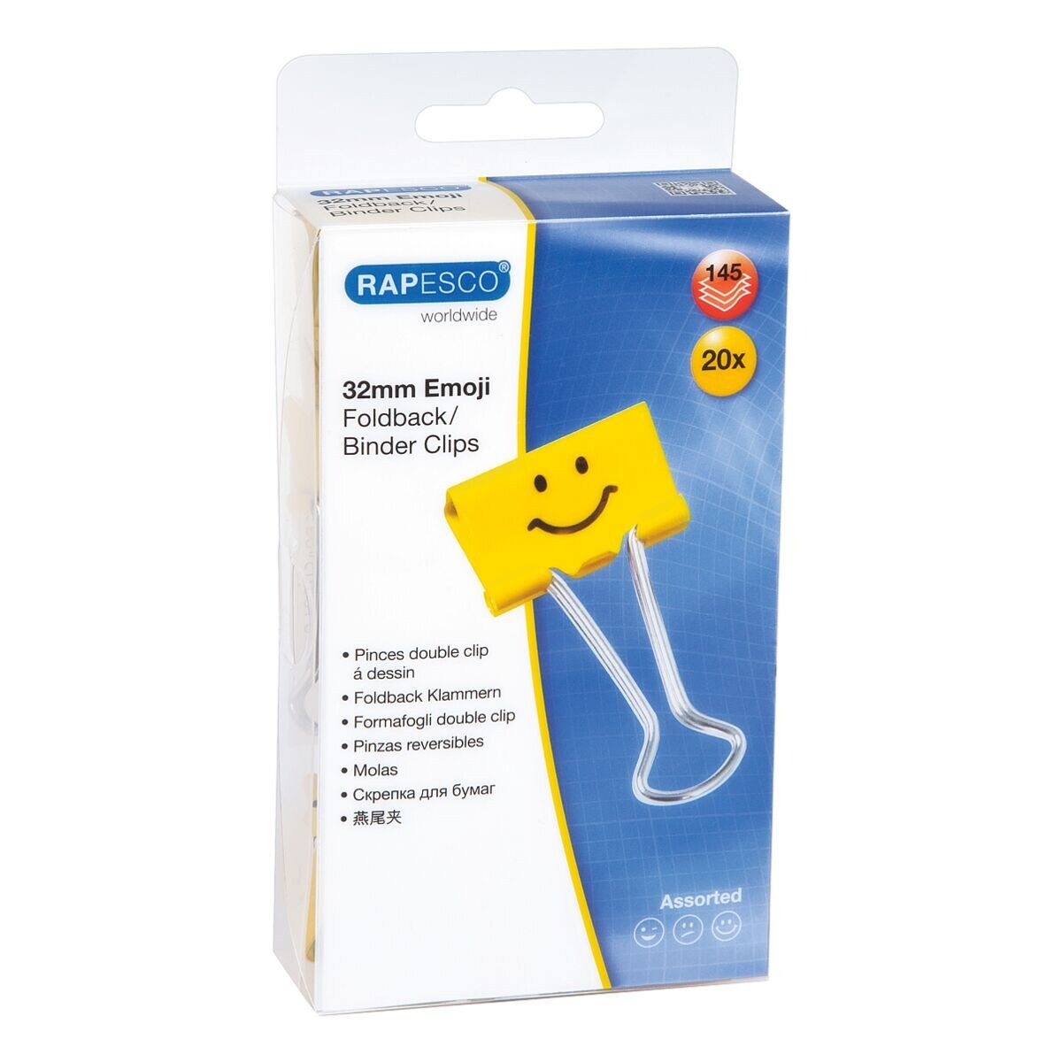RAPESCO Büroklammer Emoji, Klemmbreite 32 mm / Klemmstärke 14 mm, 20 Stück