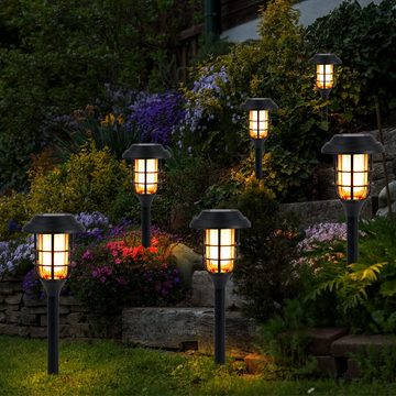 etc-shop LED Solarleuchte, LED-Leuchtmittel fest verbaut, Warmweiß, Wegelampe Solarleuchte Außenlampe LED Feuereffekt Erdspieß 9er Set