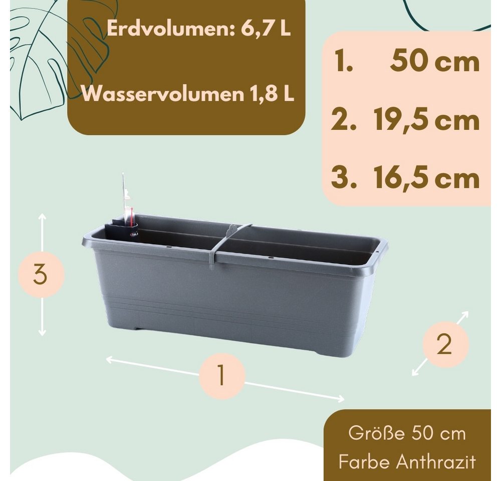 Thumbnail - GarPet Blumenkasten Blumenkasten Fensterbank Balkonkasten Wasserspeicher 50 cm anthrazit