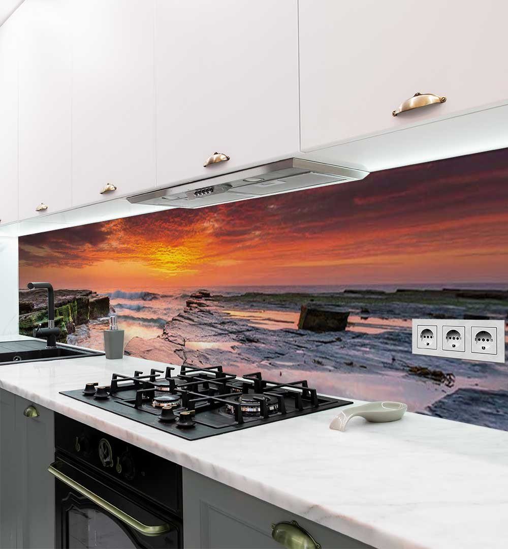 MyMaxxi Dekorationsfolie Küchenrückwand Sonnenuntergang Bucht Meer selbstklebend